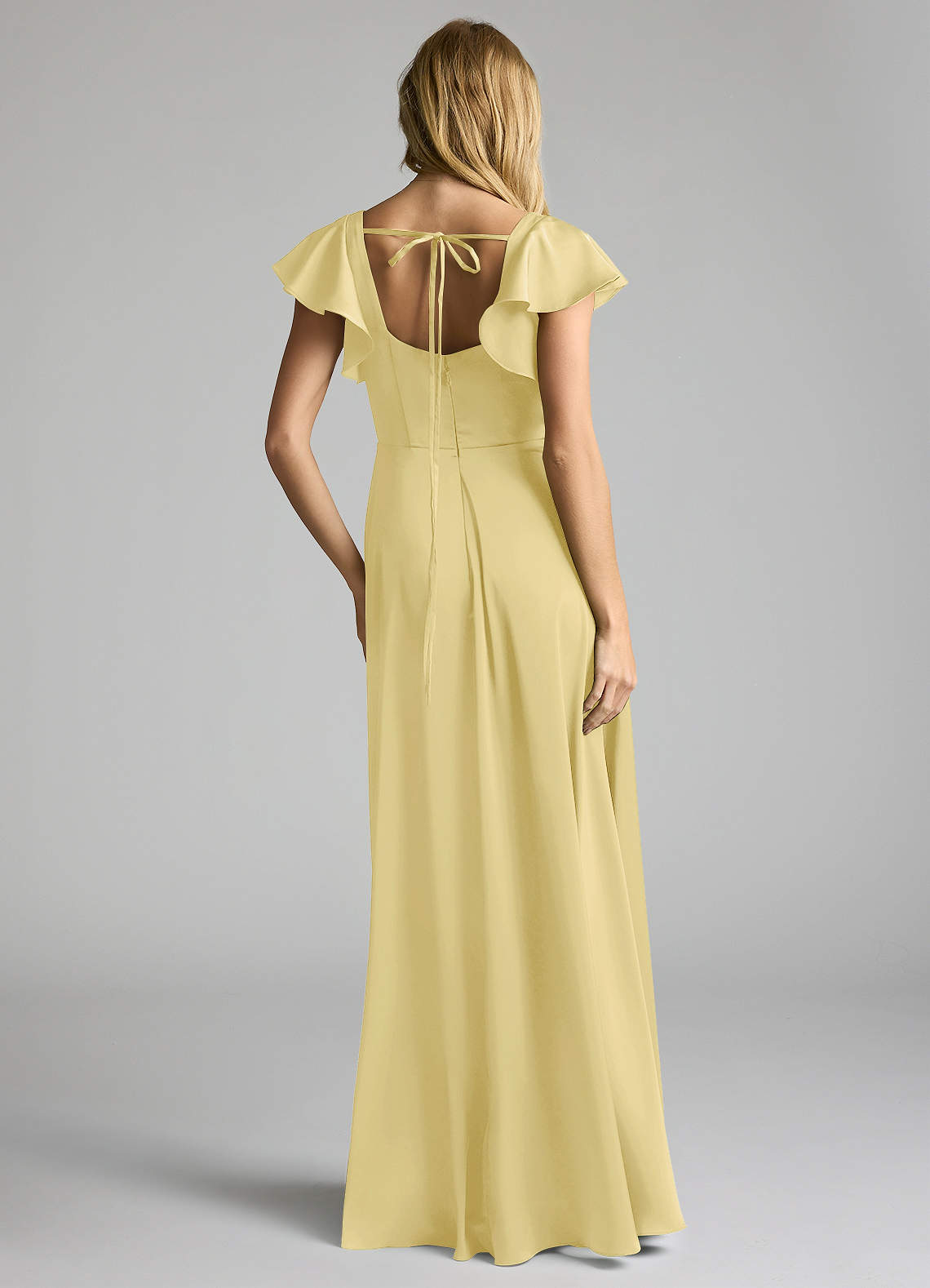Azazie Bondi Bridesmaid Dresses Lemon Sorbet A-Line Bow Stretch Satin Dress image3