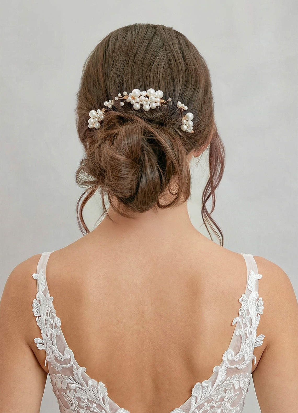 front Pearl Gold Hair Comb Set