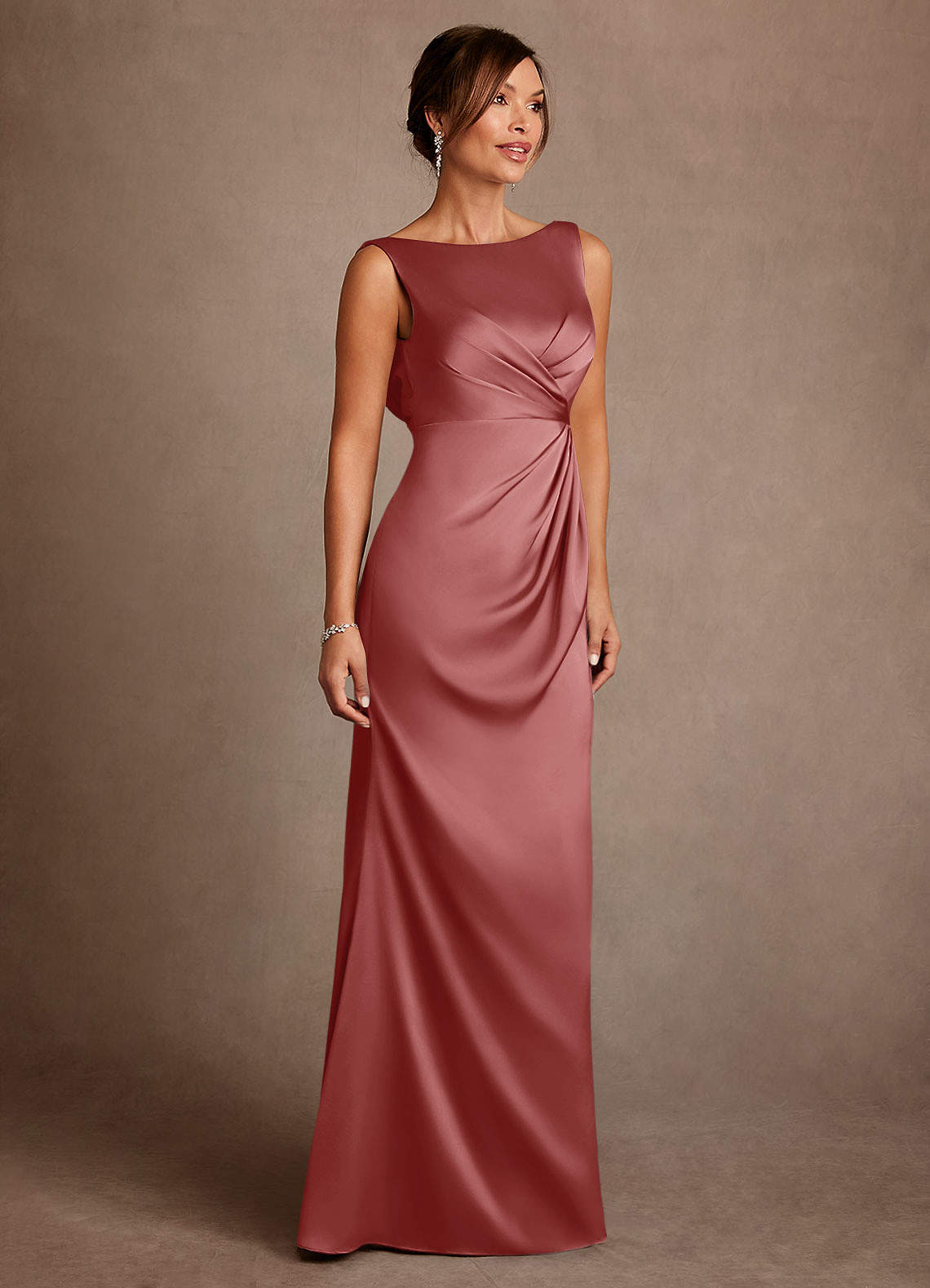 Azazie Baltimore Mother of the Bride Dresses Antique Rose A-Line Pleated Stretch Satin Dress image3