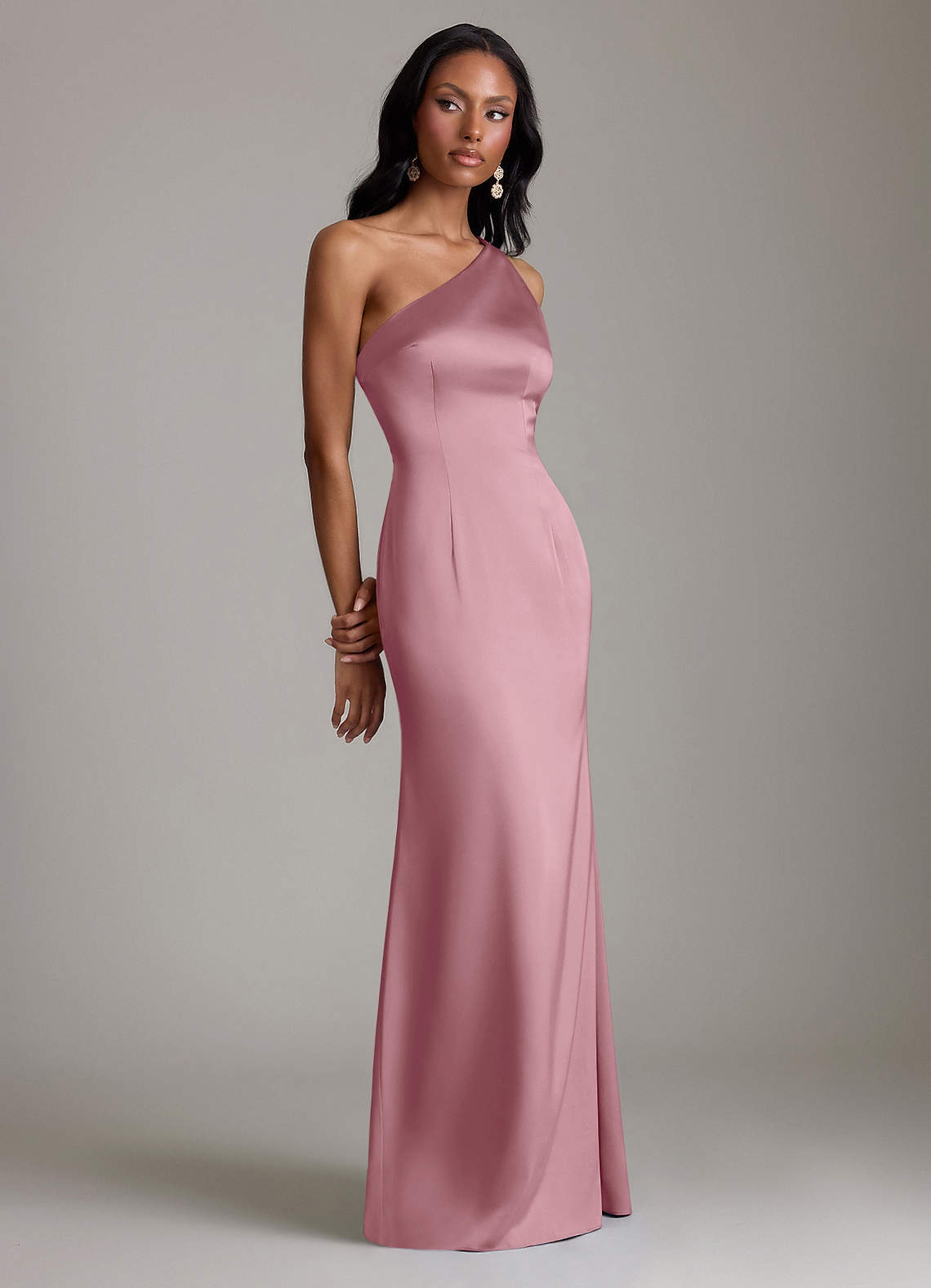 vintage pink bridesmaid dress Azazie Voni Vintage Mauve Stretch Satin Bridesmaid Dresses