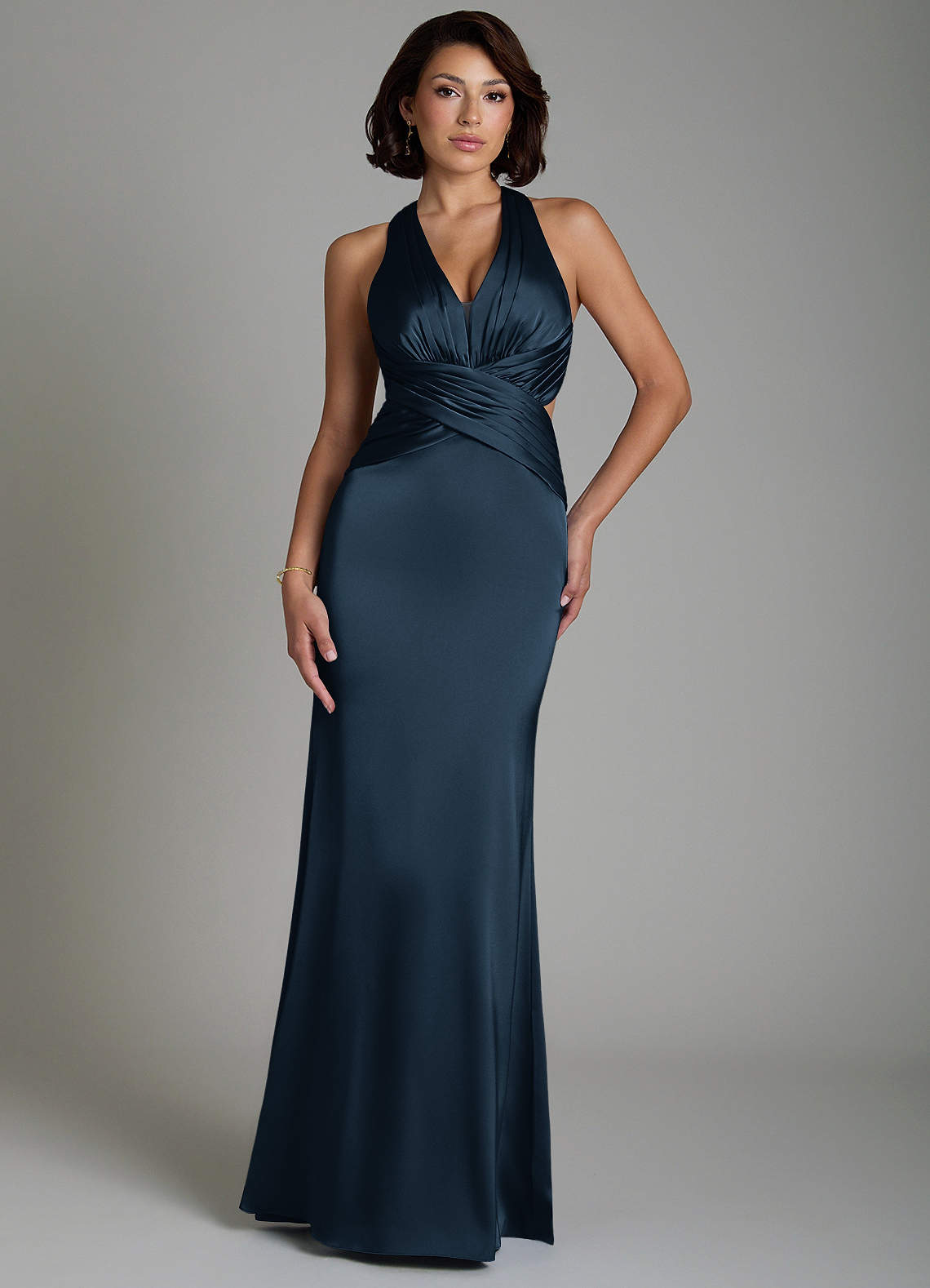 maya bridesmaid dress navy Azazie shoulder gown perfect for