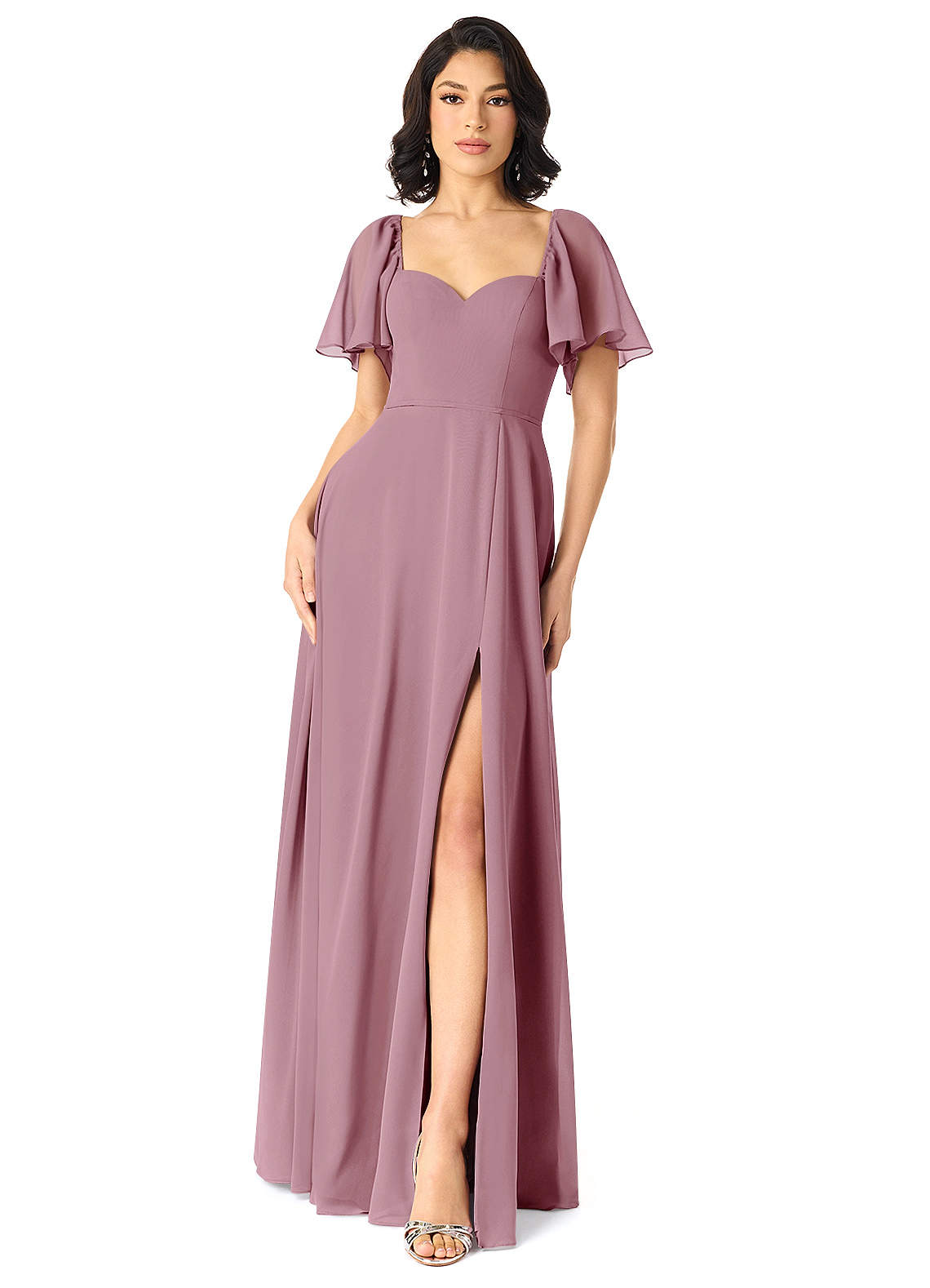 Azazie Chloe Bridesmaid Dresses Vintage Mauve A-Line Sweetheart Neckline Chiffon Dress image1