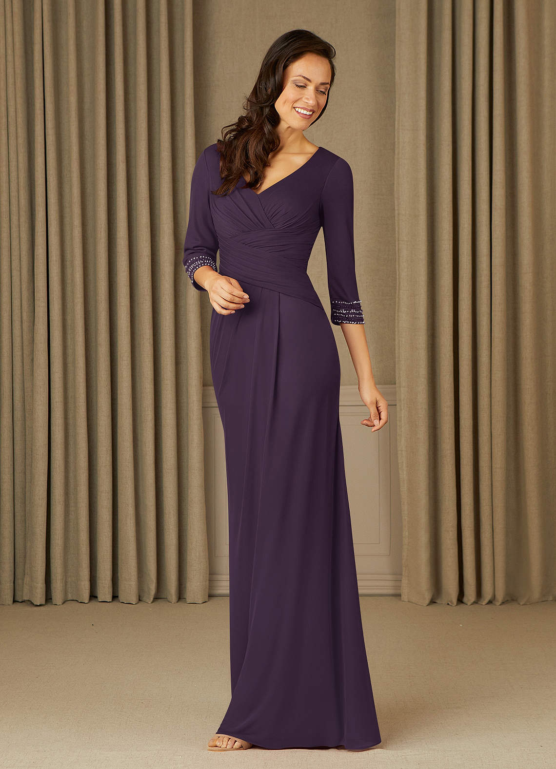 Azazie Rosena Mère de la mariée Robes Robe Fourreau en Maille Plissée Prune image1