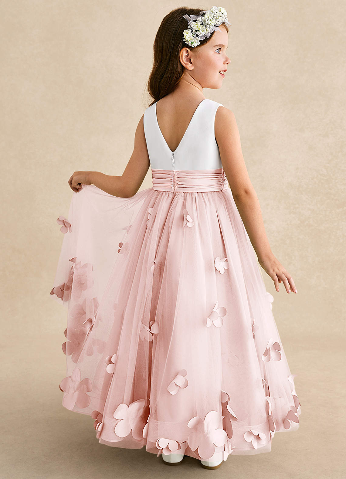 Azazie Vi Flower Girl Klänningar Klänning A-Line i Tyll Ärmlös image1