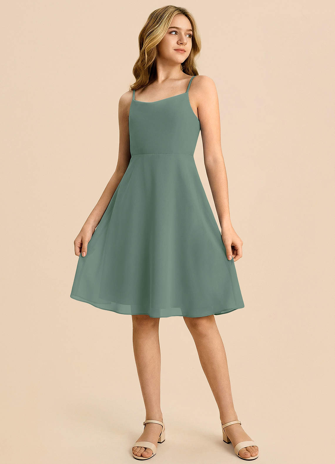 eucalyptus junior bridesmaid dresses Azazie A-Line/Princess Off The Shoulder Floor-Length Stretch Satin Junior Bridesmaid Dresses