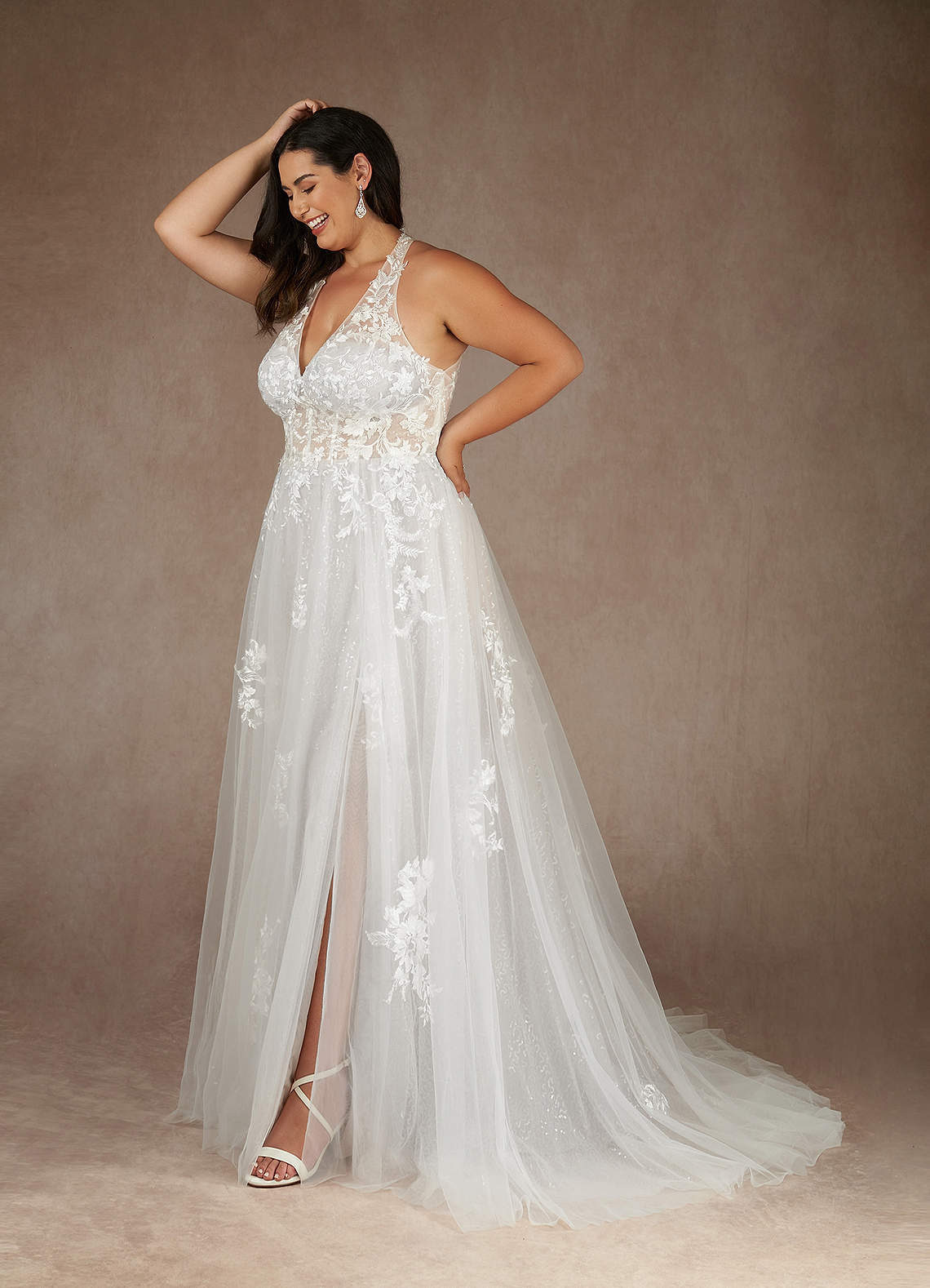 Azazie Dysis Wedding Dresses Diamond White A-Line Halter Sequins Tulle Dress image11