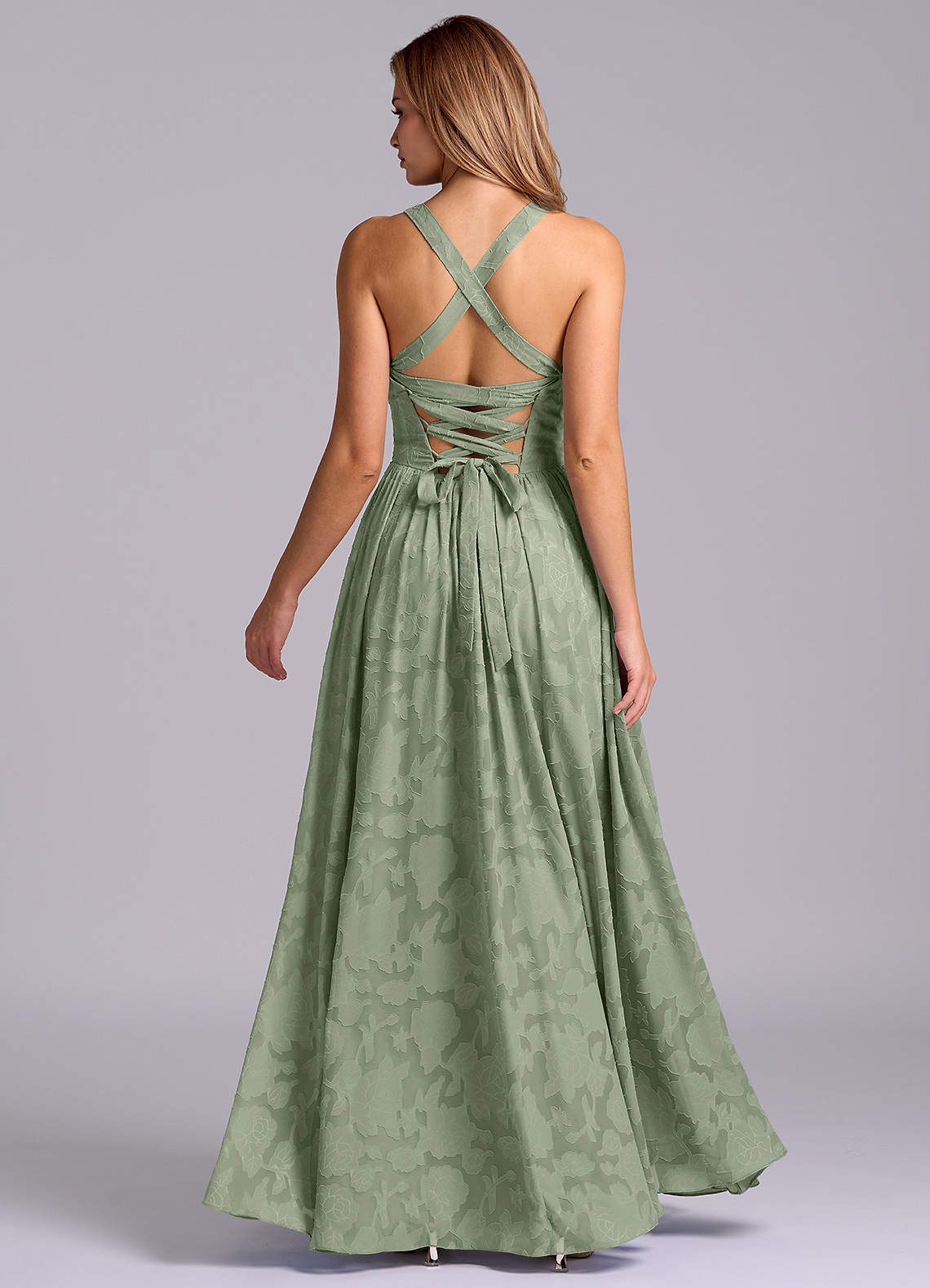 Azazie Francis Morsiusneito Mekot A-linja Korsetti Floral Burnout Lattian pituus Pukeutua image5