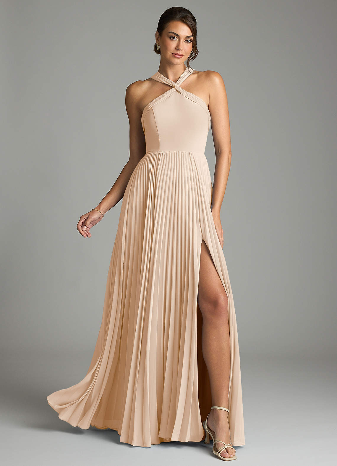 Azazie Afra Abiti da Damigella Abito A-Line in Chiffon Plissettato Alabastro Bianco image1