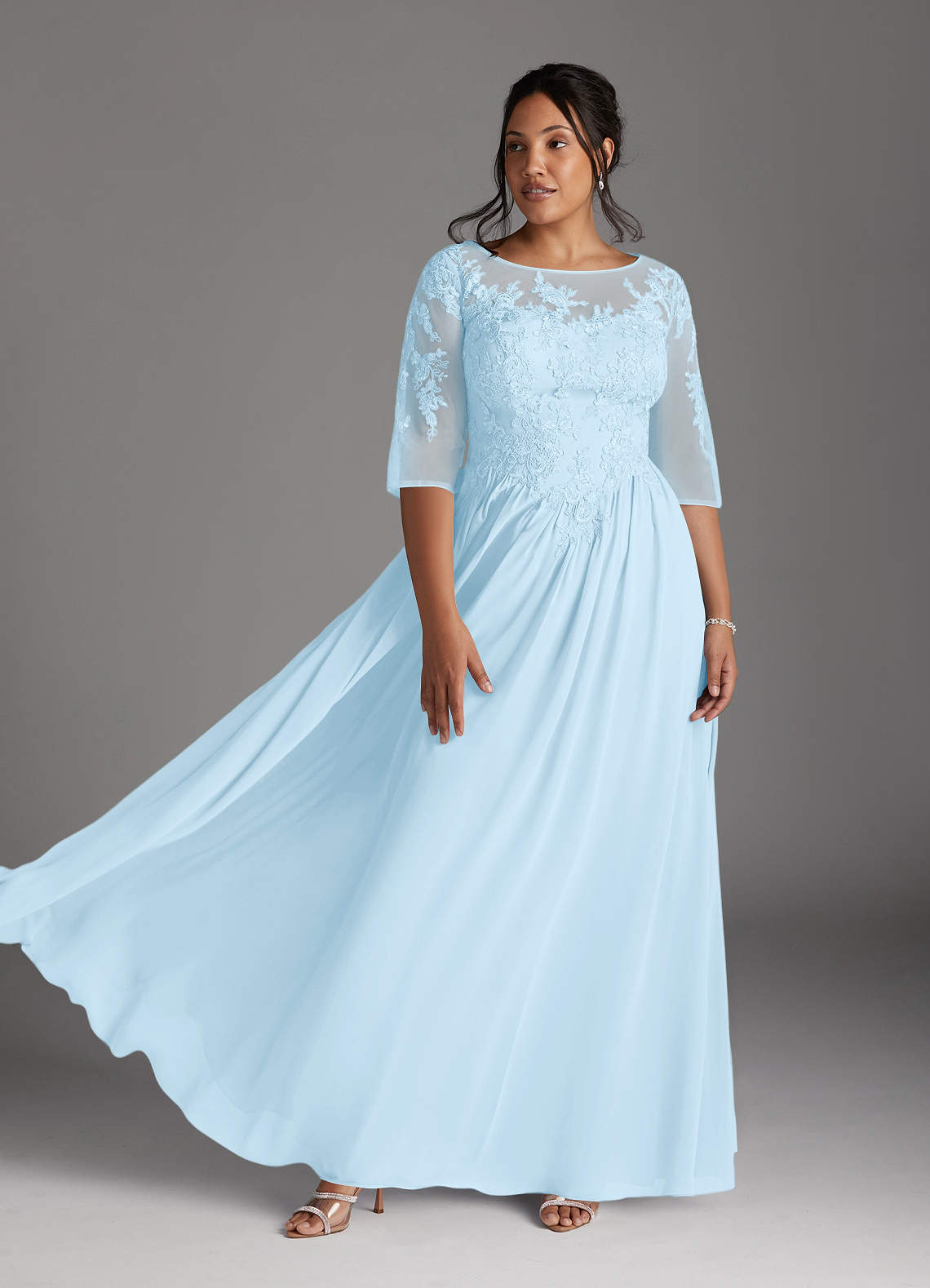 Azazie Mirielle Mother of the Bride Dresses Sky Blue A-Line Scoop Lace Chiffon Dress image1