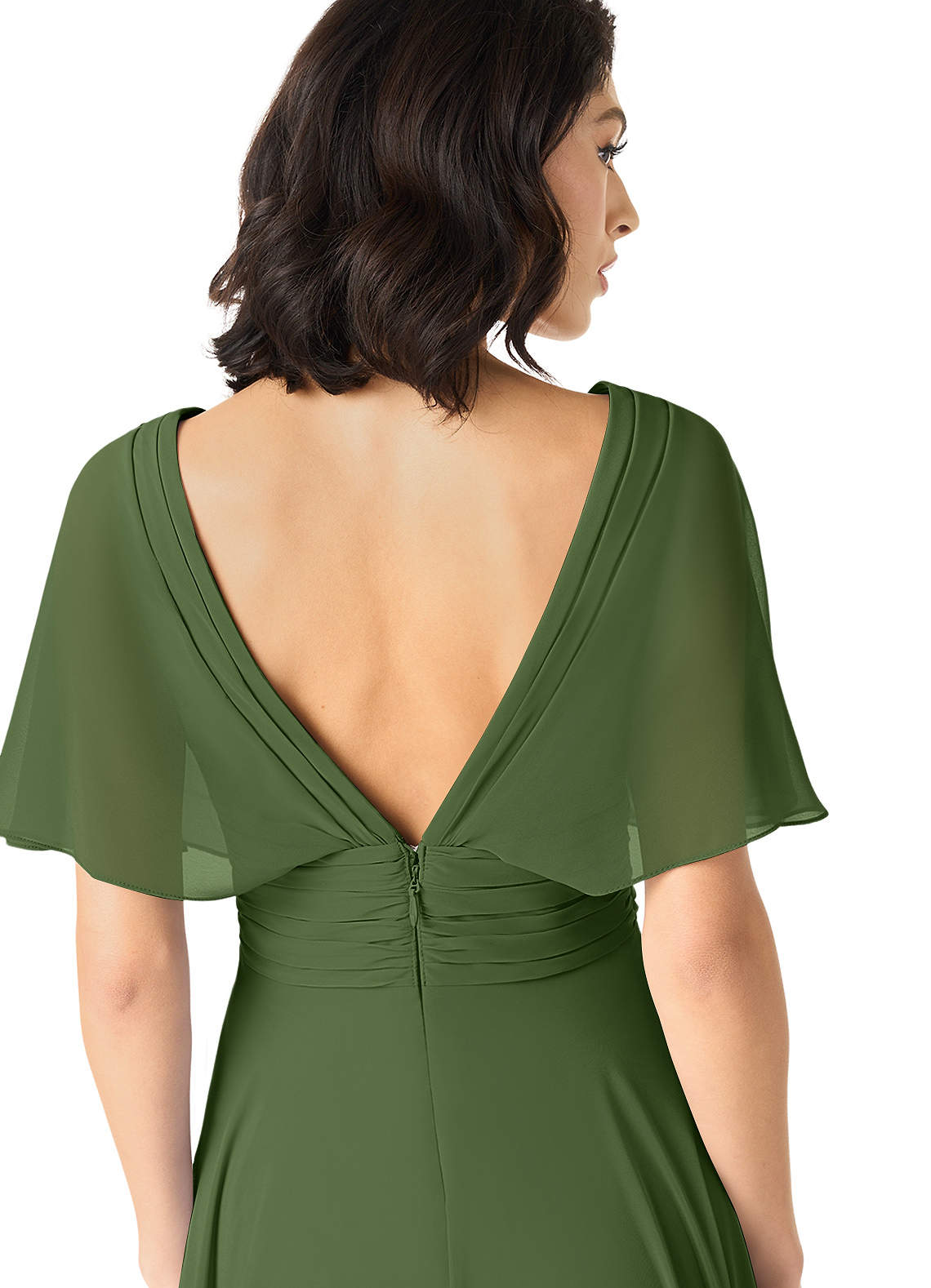 Azazie Pamela Bridesmaid Dresses Olive A-Line V-Neck Pleated Chiffon Dress image4