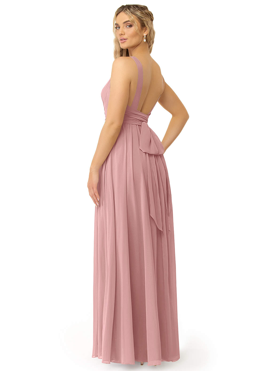 Azazie Kora At-home Try On Dresses Matcha A-Line Pleated Chiffon Dress image2
