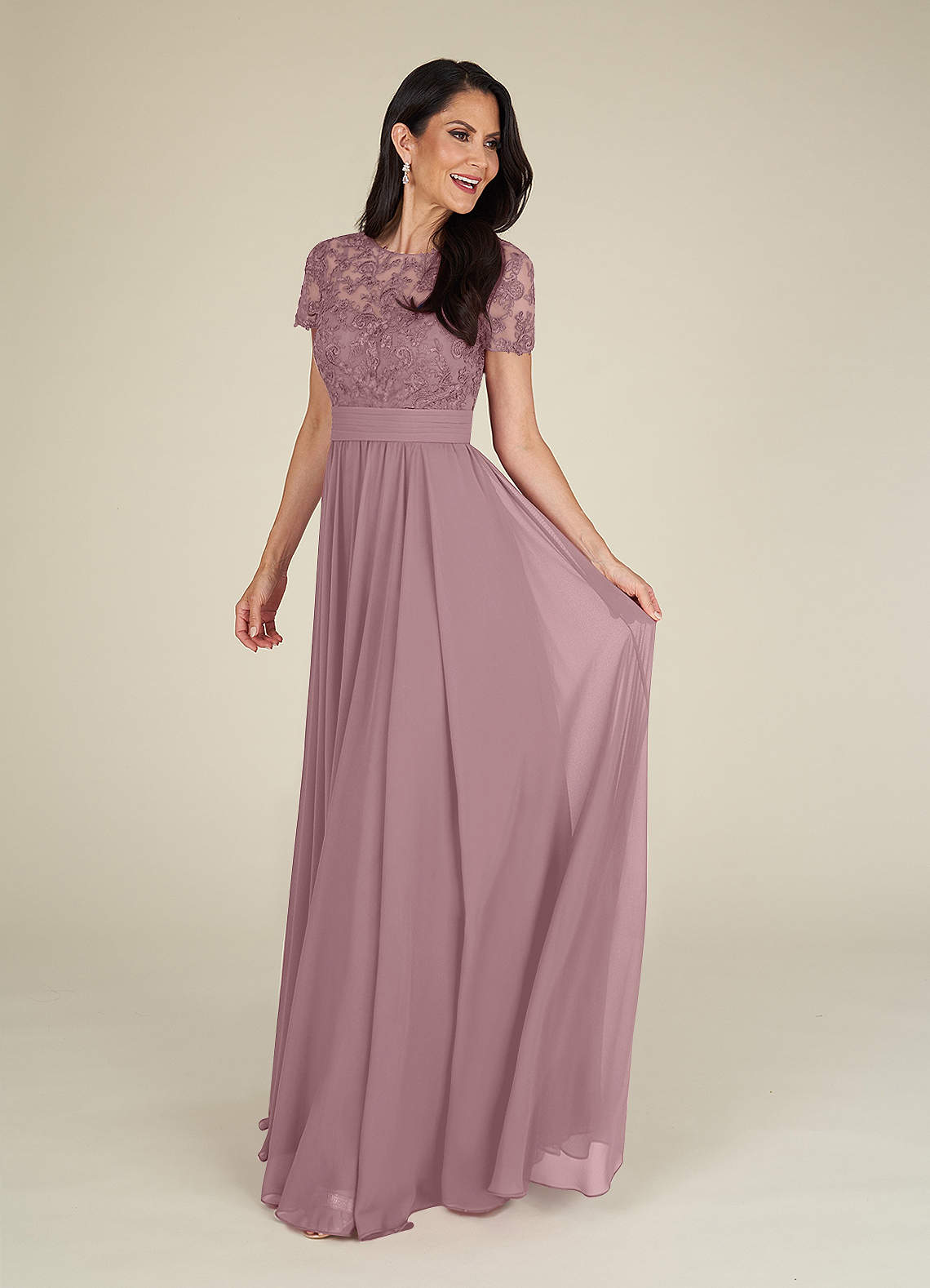Azazie Annette Mother of the Bride Dresses Dusty Rose A-Line Lace Chiffon Dress image1