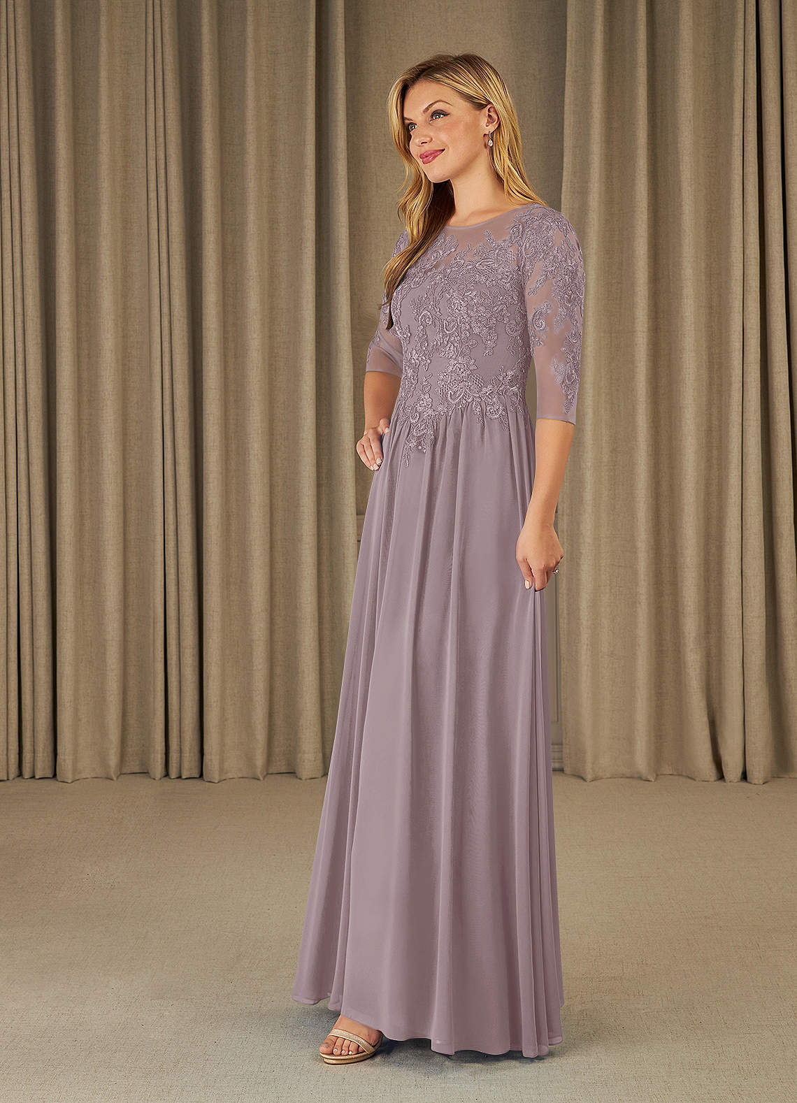 Azazie Mirielle vestidos de madre de la novia Vestido de Atardecer de Gasa de Corte En A con Encaje Scoop image2
