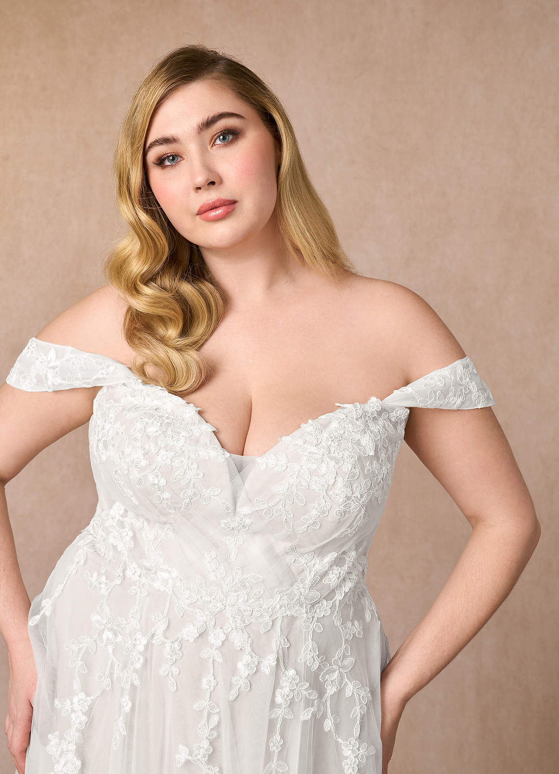 Azazie Botanica Wedding Dresses Diamond White A-Line Off the Shoulder Tulle Dress image10