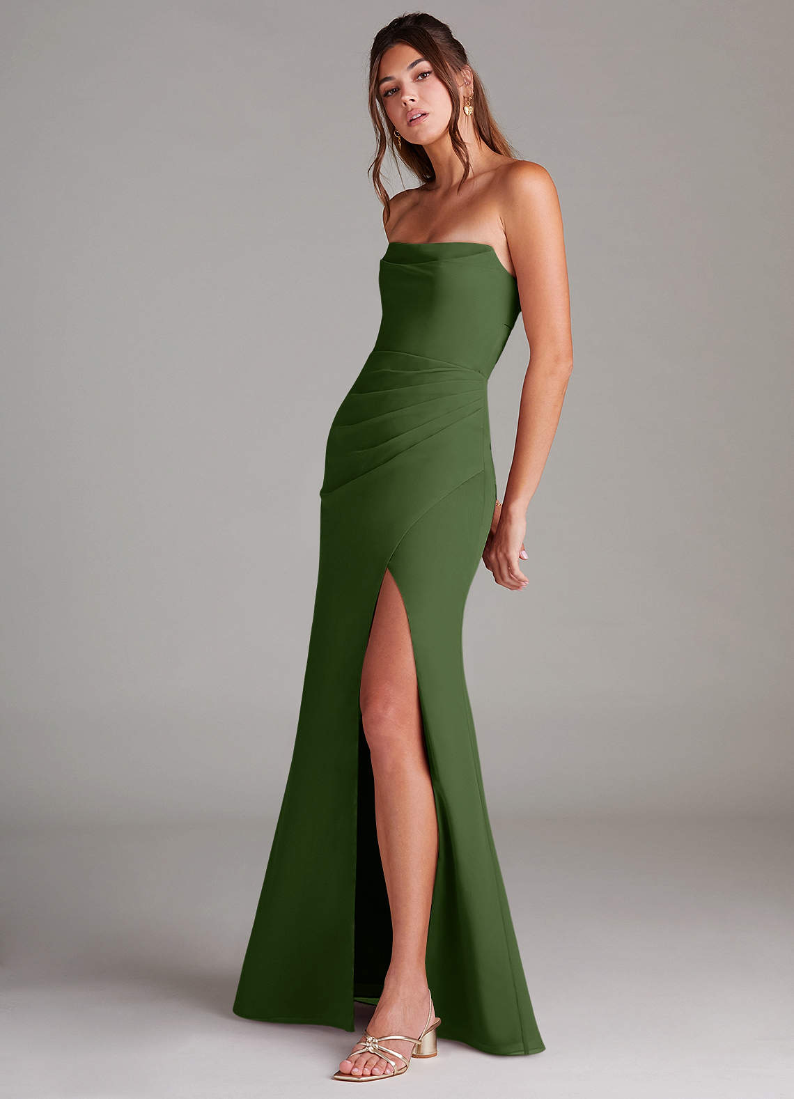 Azazie Leonis Vestidos de madrinha de casamento Vestir Oliva de Chiffon de Bainha com Sem alças image2