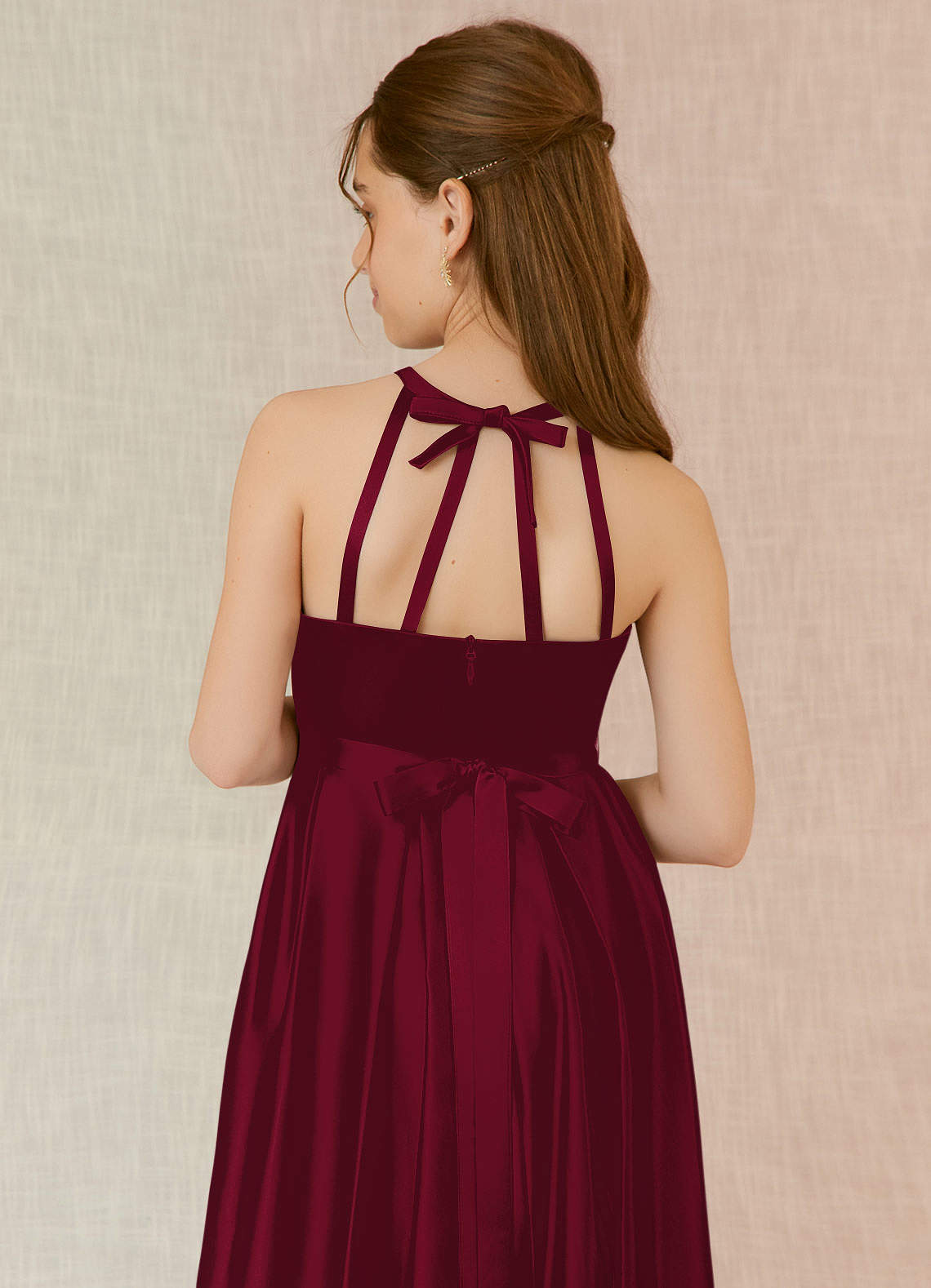 Azazie Arianthe Junior Burgundy A-Line with Pockets Stretch Satin Dress image6