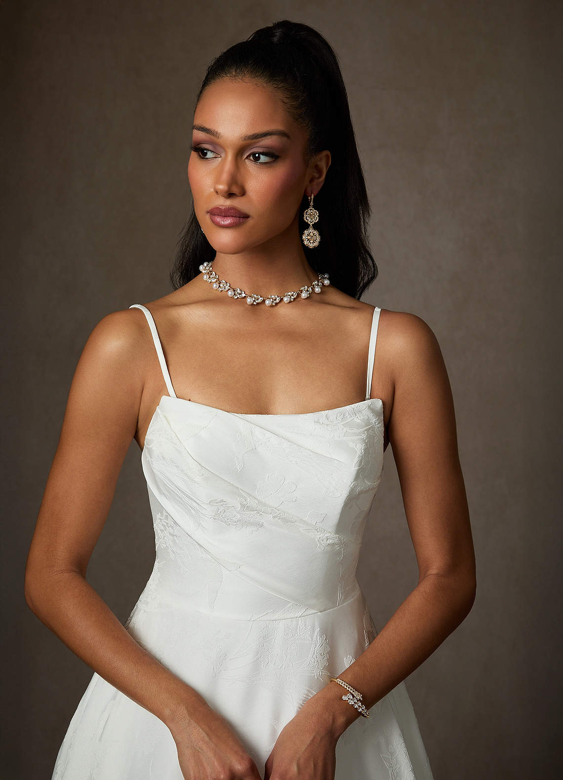 Azazie Kandice Wedding Dresses Diamond White Ball-Gown Floral Jacquard Dress image9