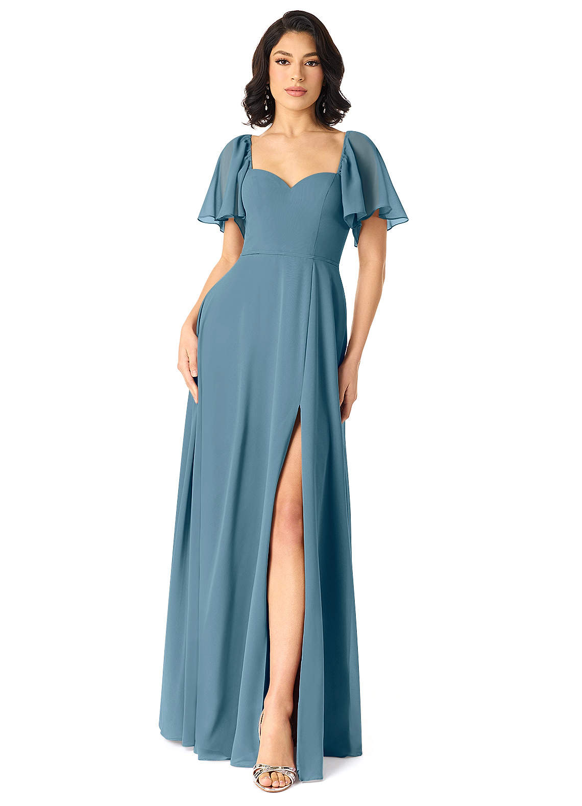 Azazie Chloe Brautjungfernkleider A-Linie Herzausschnitt Chiffon Kleid Bermudablau image1