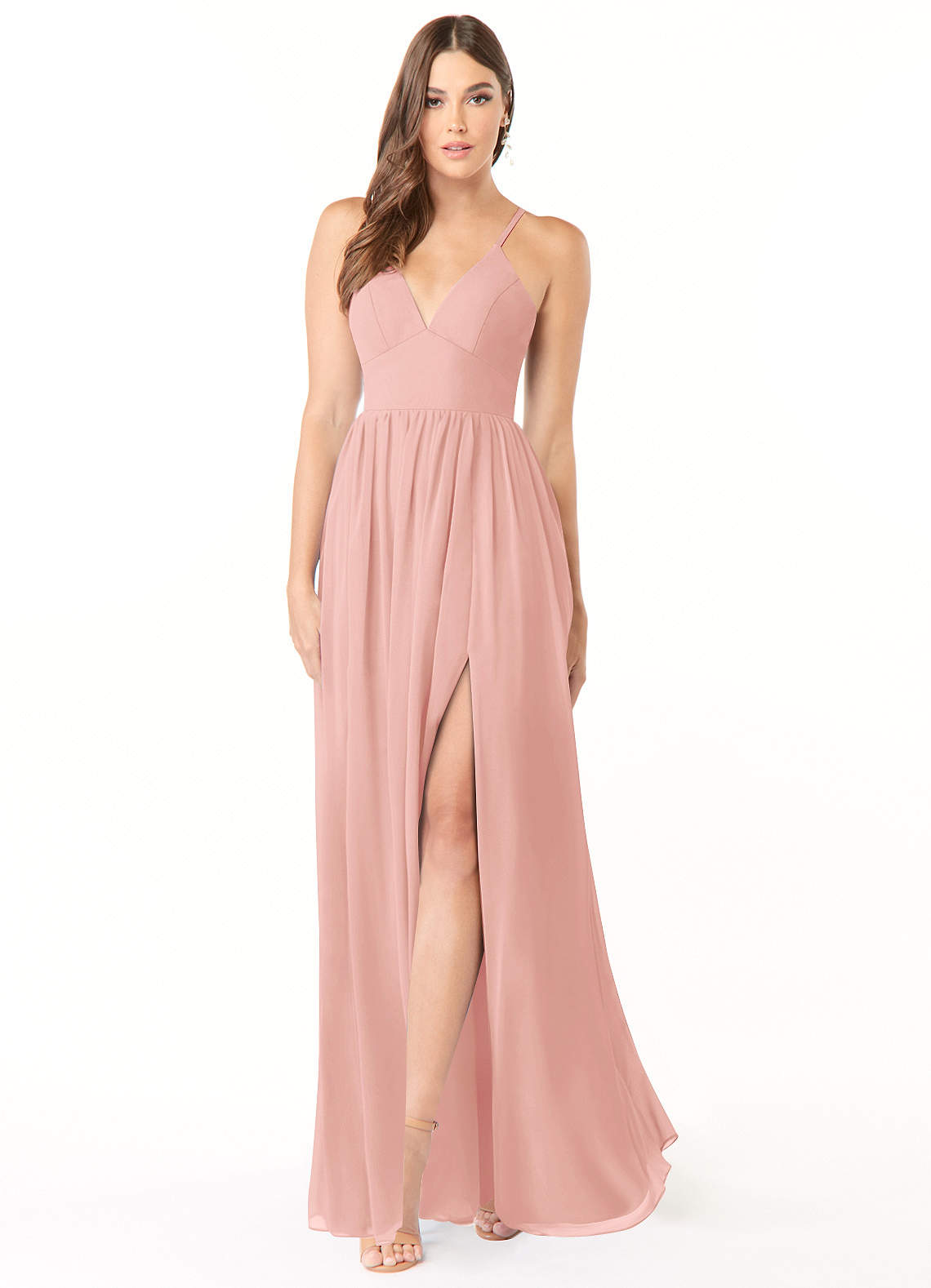 Azazie Aaida At-home Try On Dresses Dusty Blue A-Line Corset Chiffon Dress image1