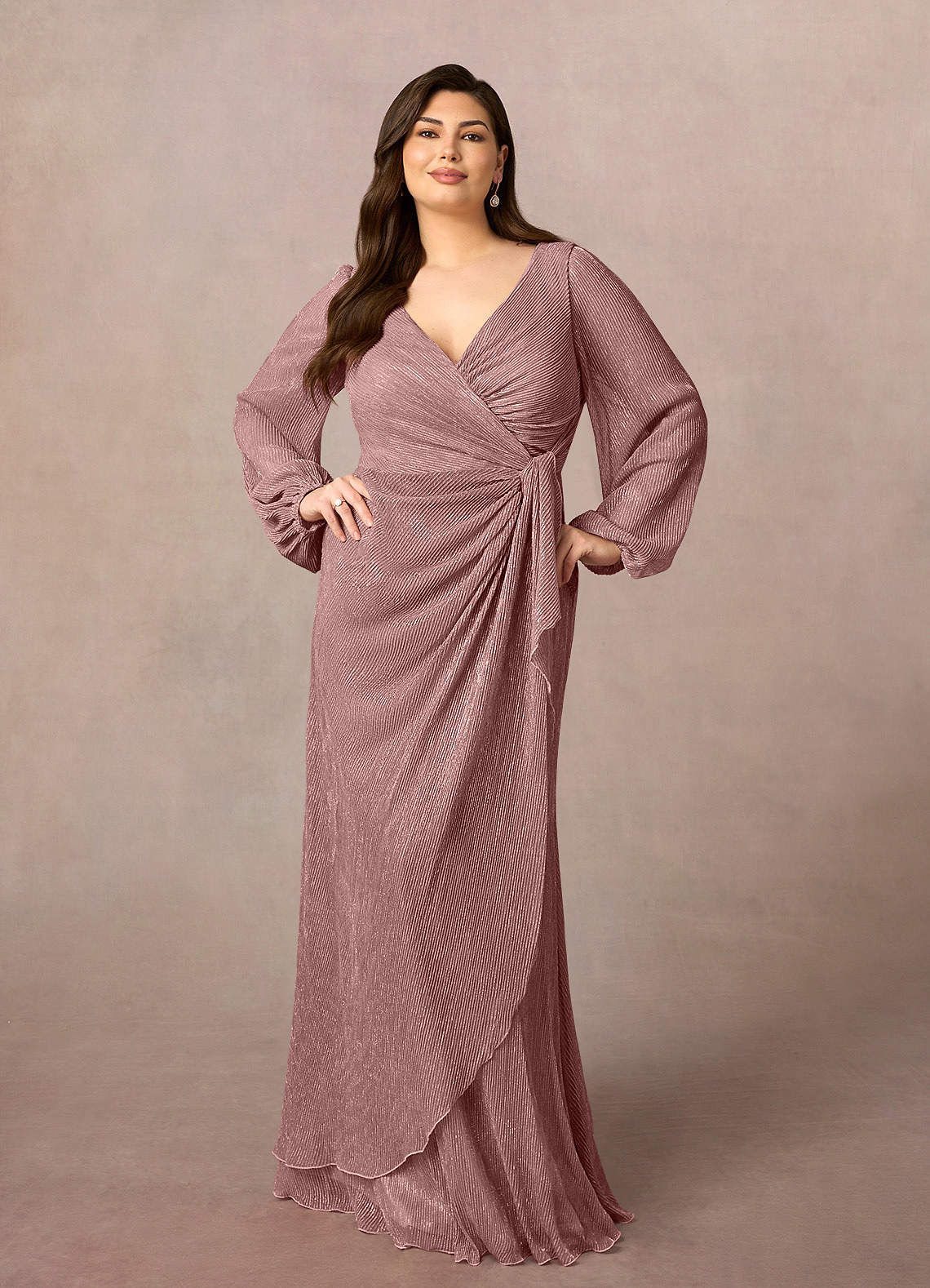 Azazie Sterling Kleider für die Brautmutter A-Linie Gestreift Metallisches Netz Kleid Altrosa image1