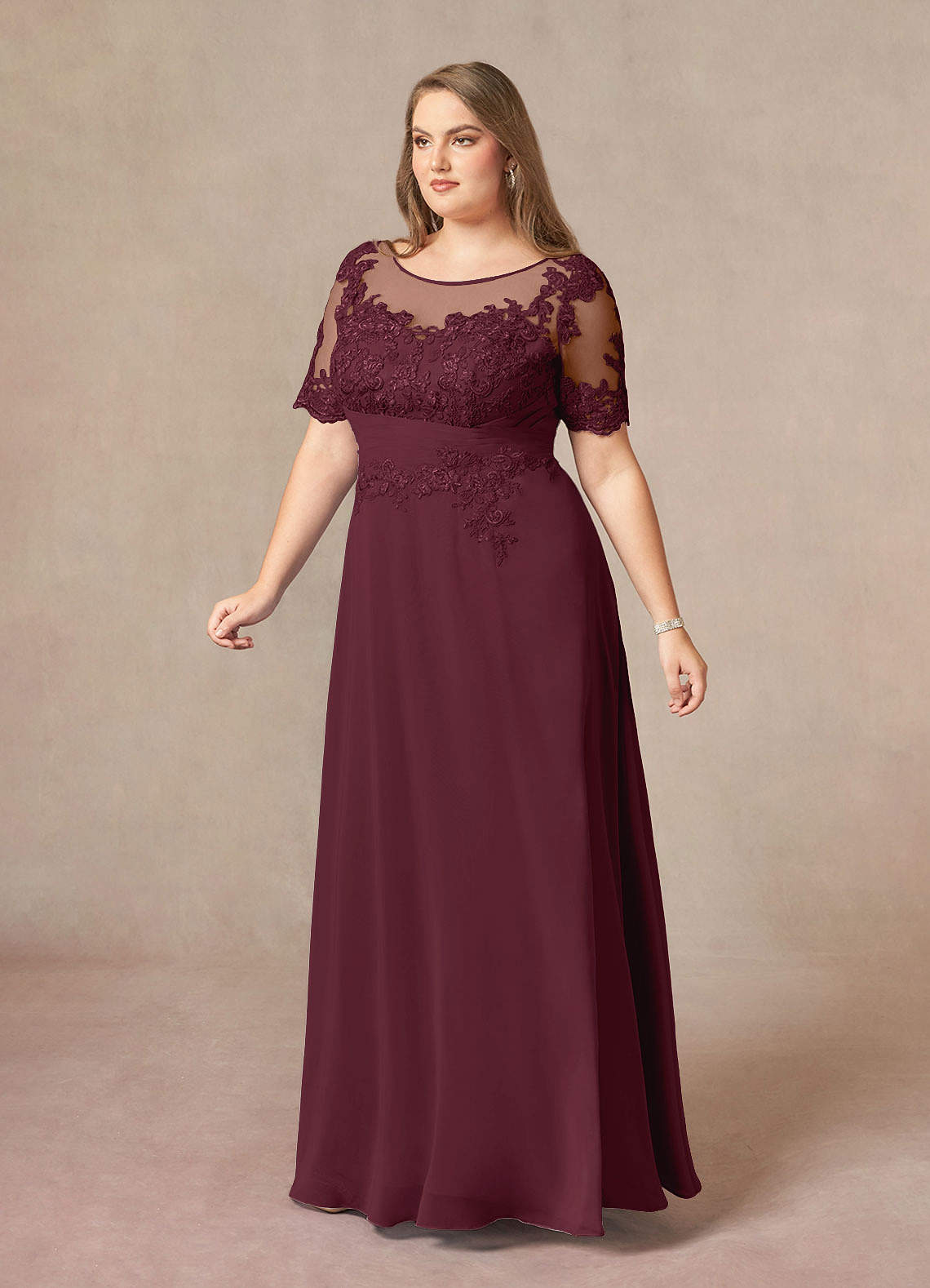 Azazie Raissa Mother of the Bride Dresses Cabernet A-Line Lace Chiffon Dress image10