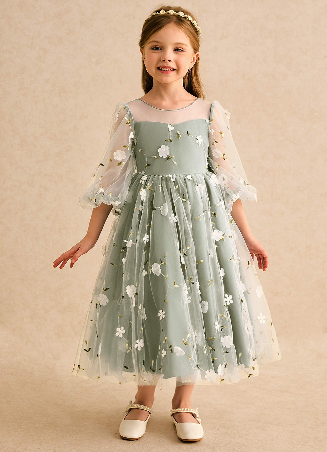 Azazie Elowen Flower Girl Dresses Pistachio A-Line Sweetheart Neckline Lace Dress image2