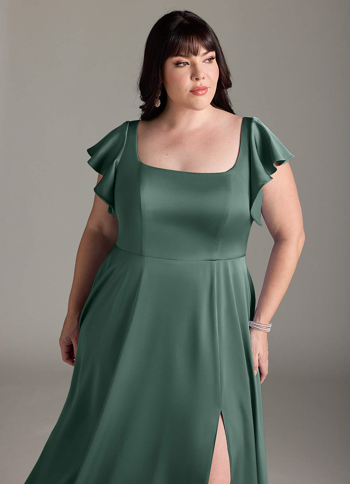 Azazie Bondi Bridesmaid Dresses Eucalyptus A-Line Bow Stretch Satin Dress image10