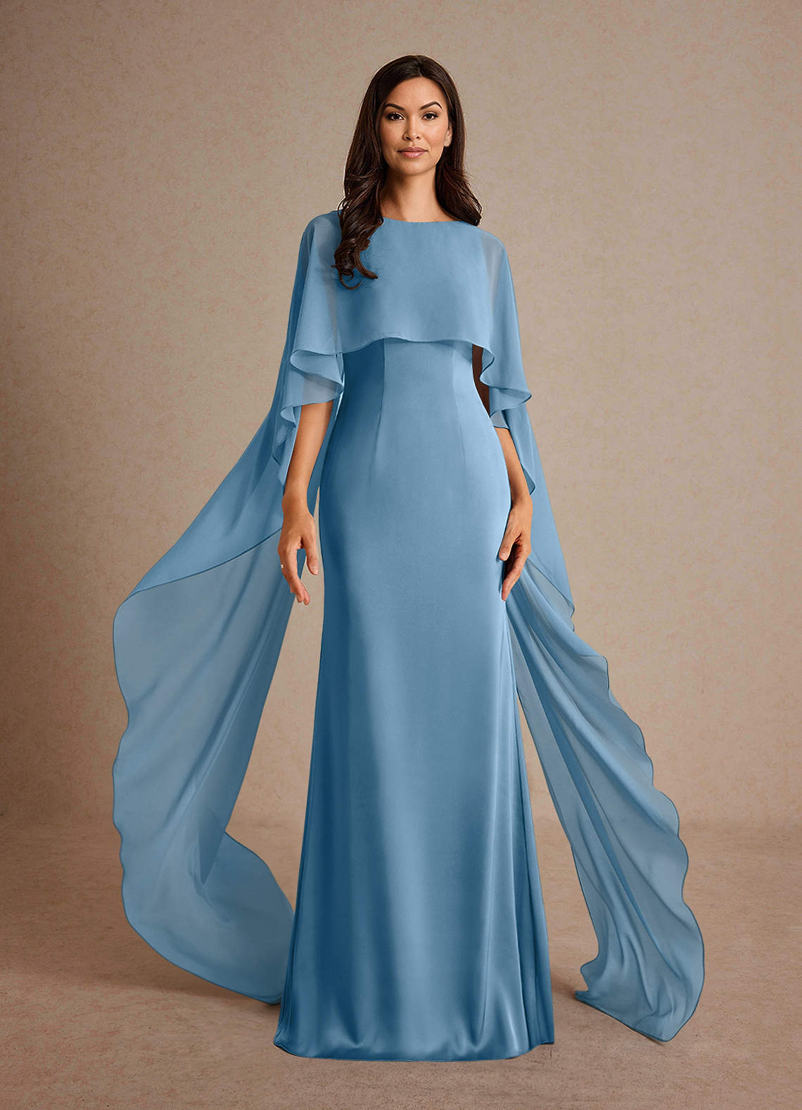 Azazie Milfred Mère de la mariée Robes Robe Fourreau en Satin extensible Col de bateau Acier Bleuté image1