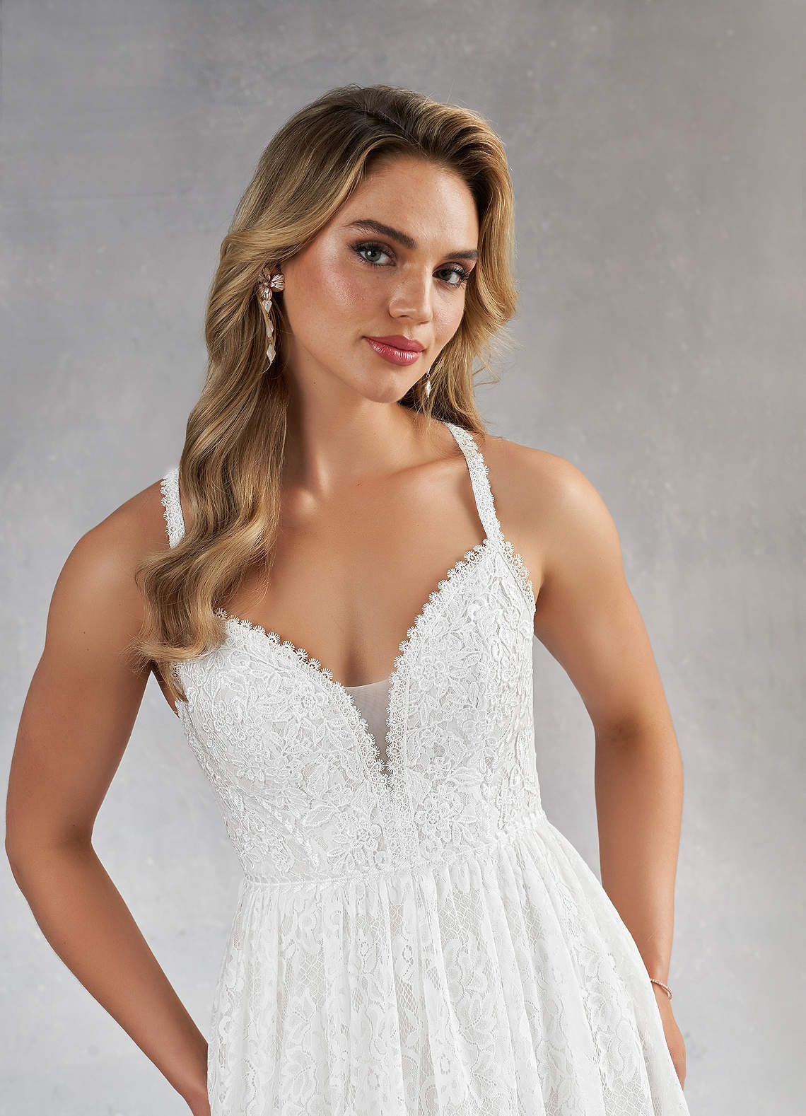 Azazie August Wedding Dresses Diamond White A-Line Lace Dress image5