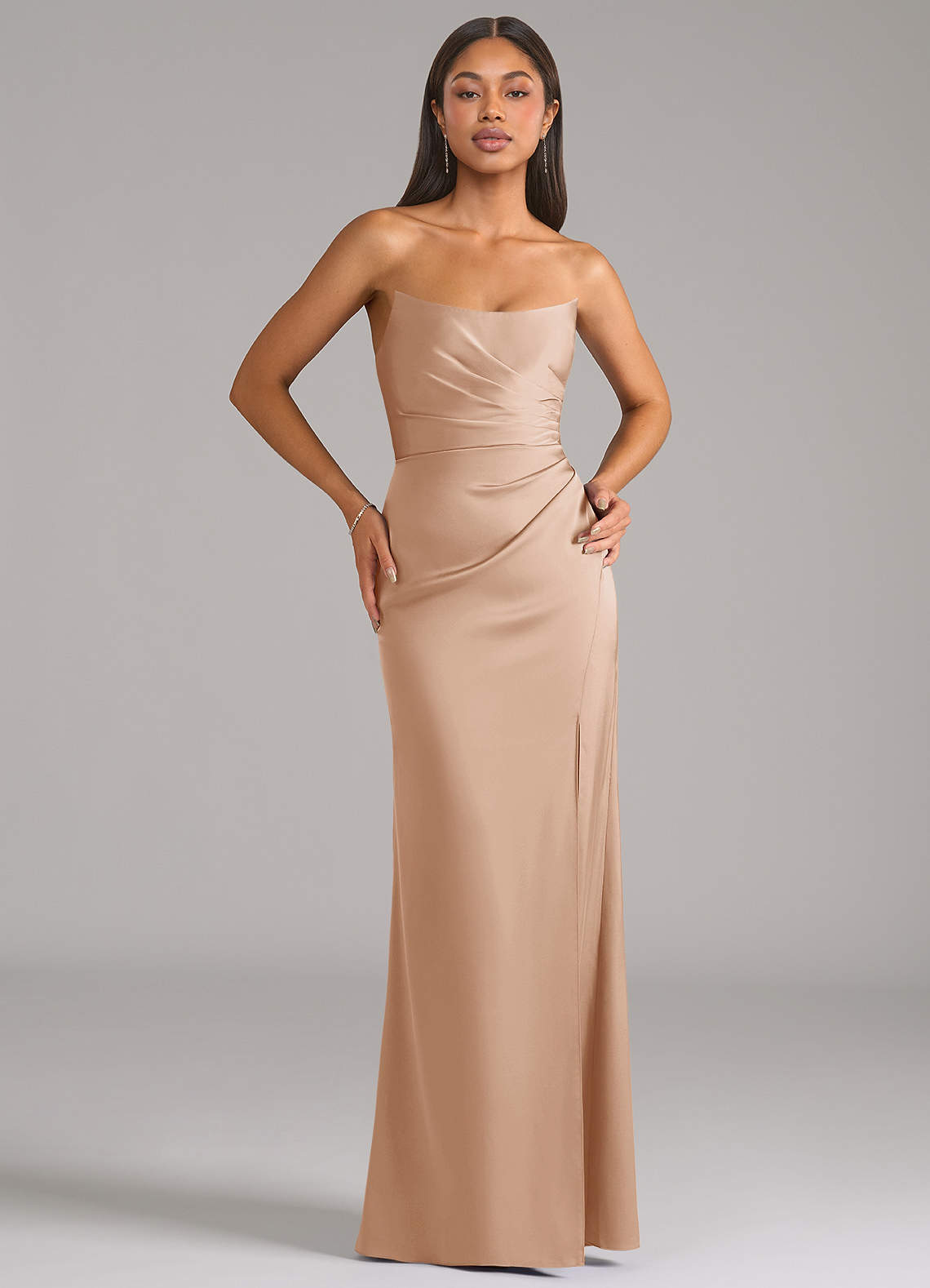 Azazie Marla Bridesmaid Dresses English Rose Sheath Strapless Stretch Satin Convertible Dress image1