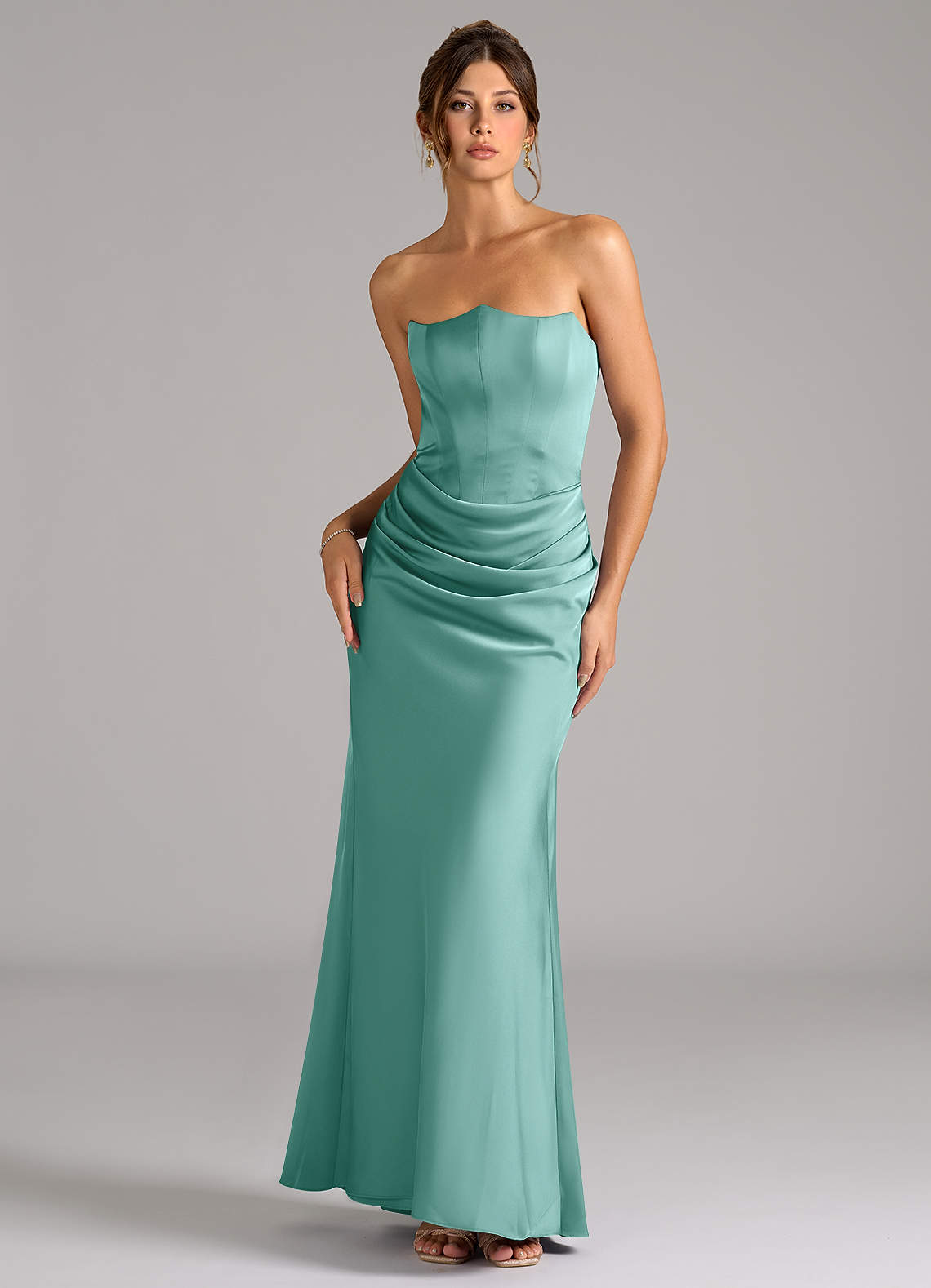 Azazie Debby Bridesmaid Dresses Aqua Mermaid Strapless Stretch Satin Convertible Dress image1