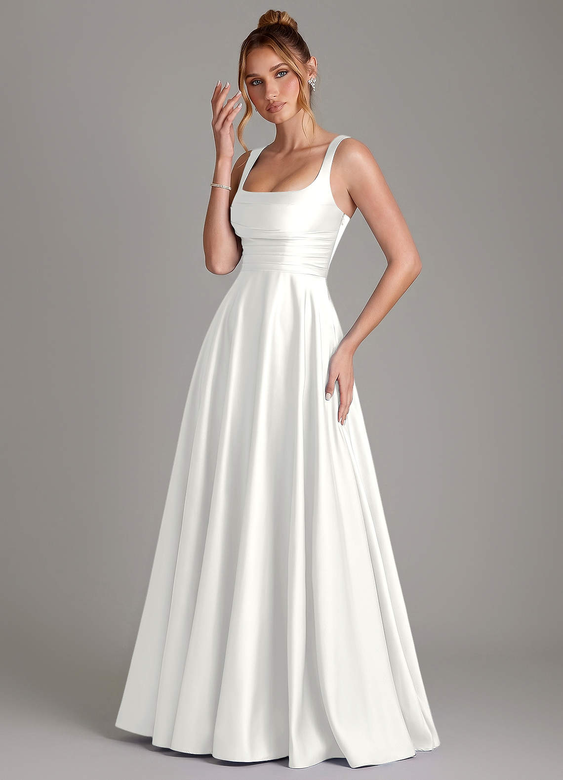 Azazie Azaria Bridesmaid Dresses White A-Line Corset Stretch Satin Dress image2