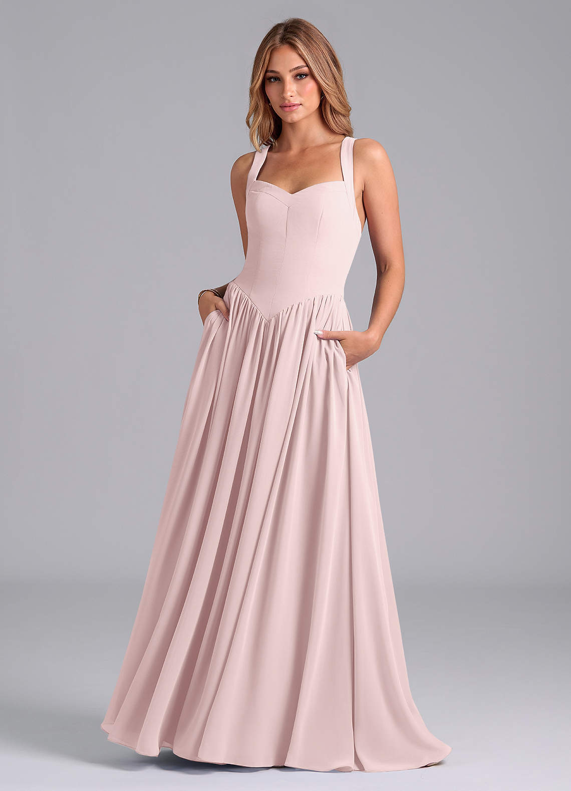 Azazie Francis Brautjungfernkleider A-Linie Korsett Chiffon Kleid Zartrosa image1
