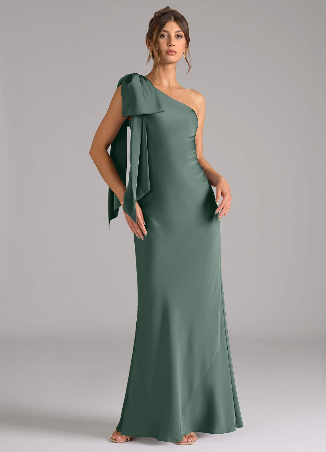 bridesmaid dresses dc Azazie Sheath Cowl Neck Long Sleeve Floor-Length Stretch Satin Bridesmaid Dresses