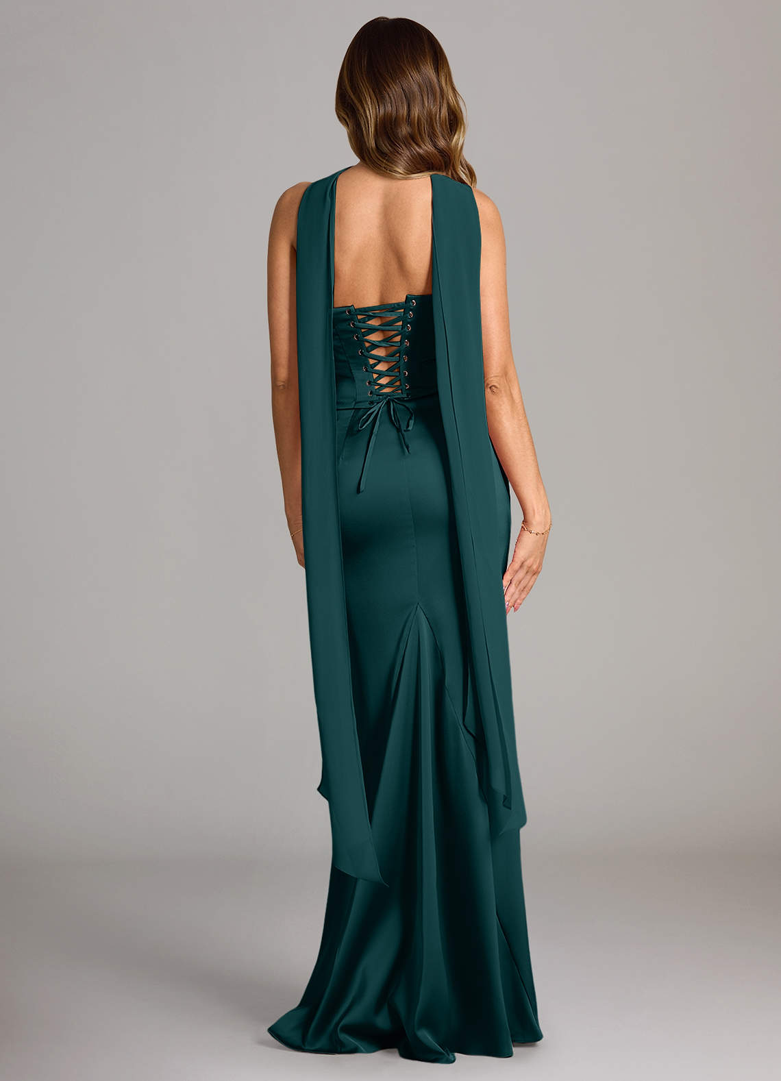 Azazie Sorrel Vestidos de damas de honor Vestido de Pino de Satén Elástico de Corte Sirena Convertible con Sin tirantes image1