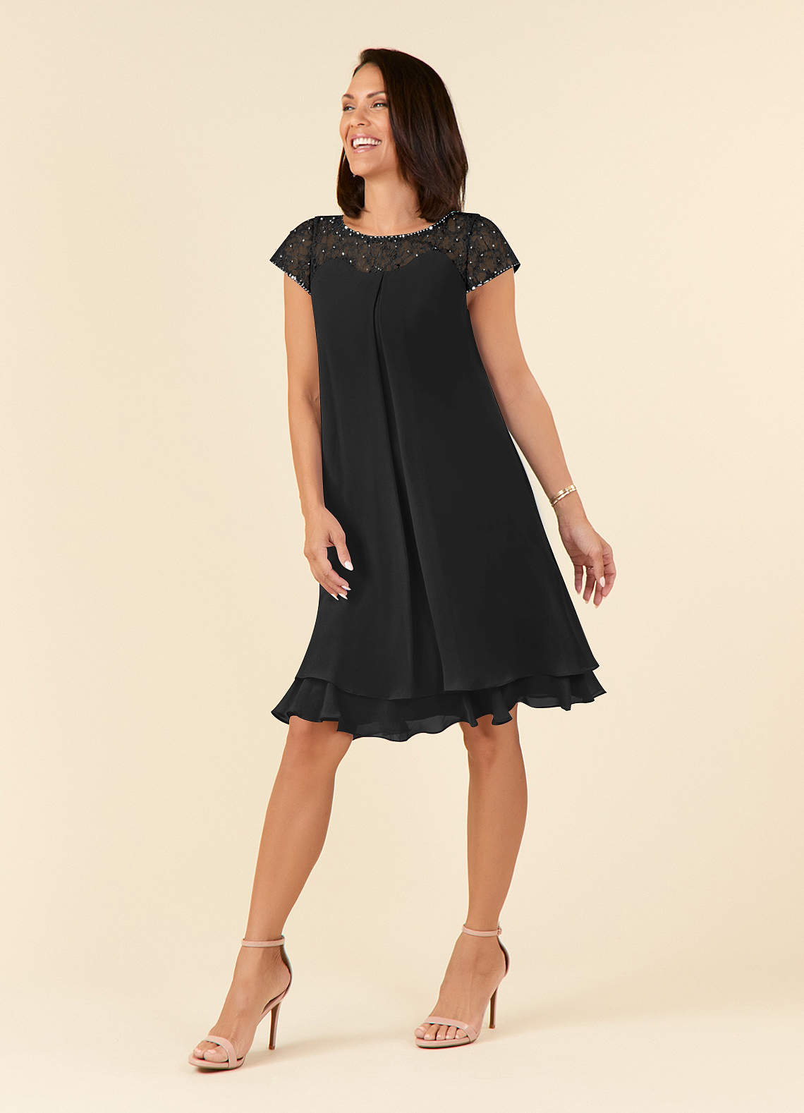 Azazie Tess Mother of the Bride Dresses Black Empire Sequins Chiffon Dress image1