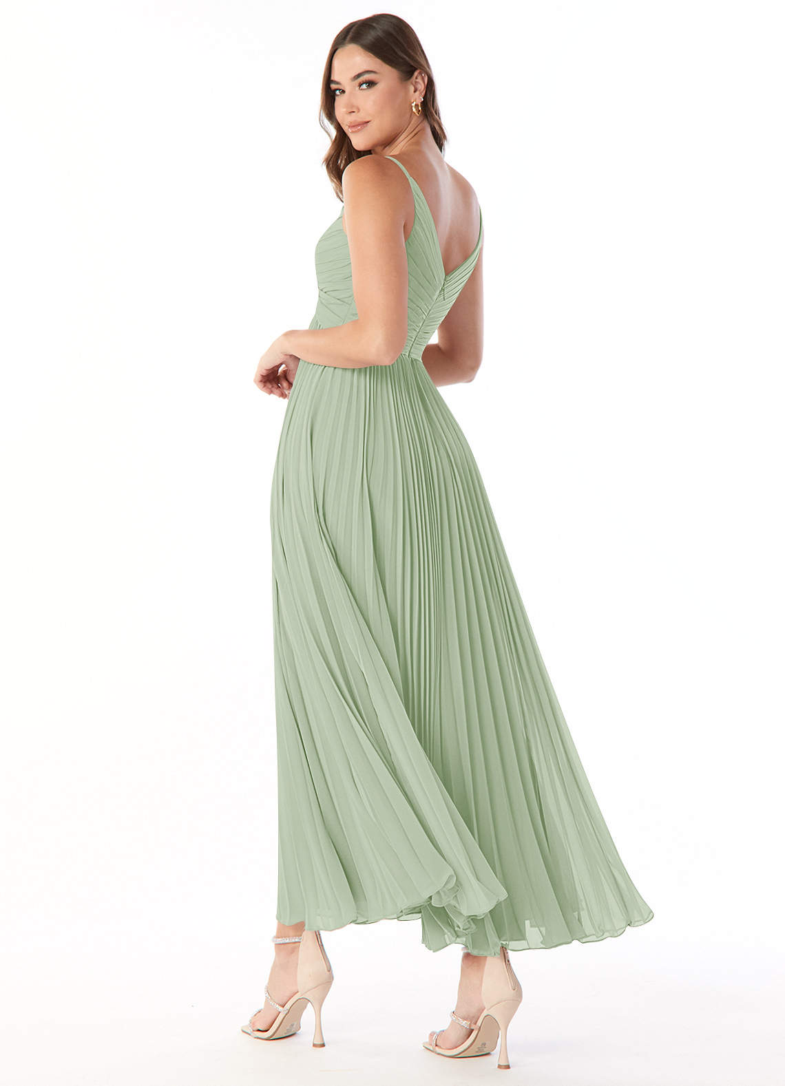 Azazie Raychelle Bridesmaid Dresses Dusty Sage A-Line V-Neck Chiffon Dress image3