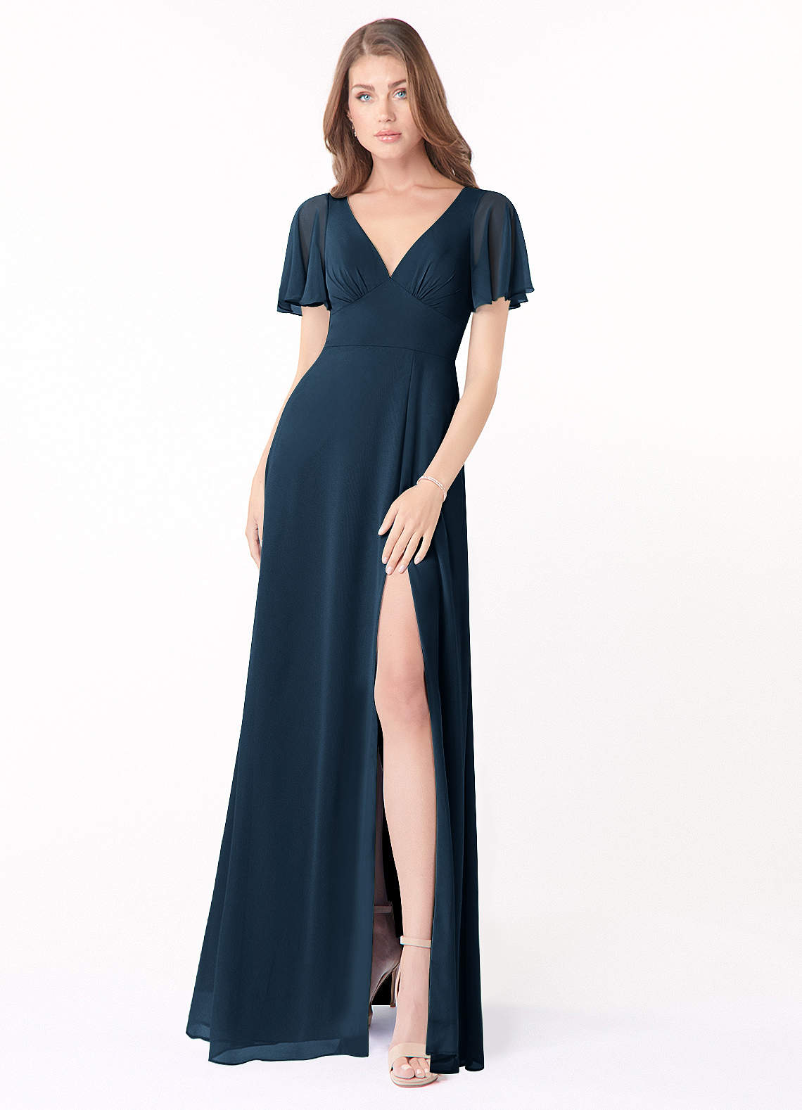 navy blue empire waist bridesmaid dress Azazie Kimber Dark Chiffon Dresses Color:Dark Mauve