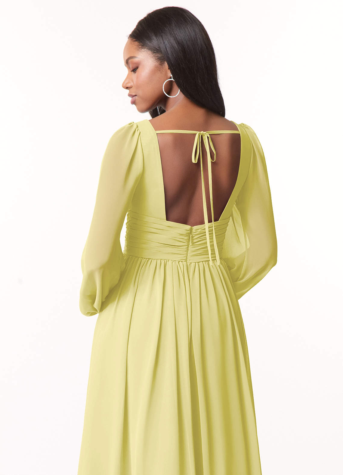 Azazie Norah Abiti da Damigella Abito A-Line in Chiffon con Maniche lunghe e Scollo a V Sorbetto Al Limone image2