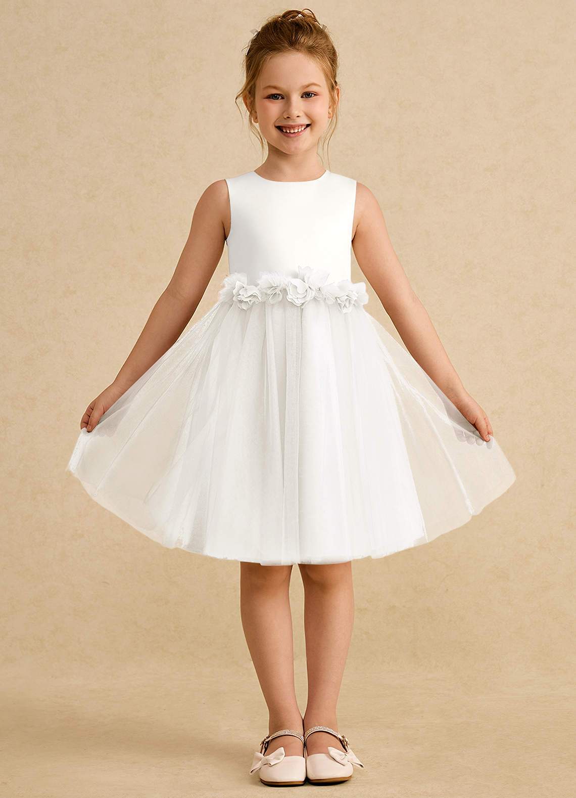 Azazie Louisa Flower Girl Dresses Ivory A-Line Sleeveless Tulle Dress image1