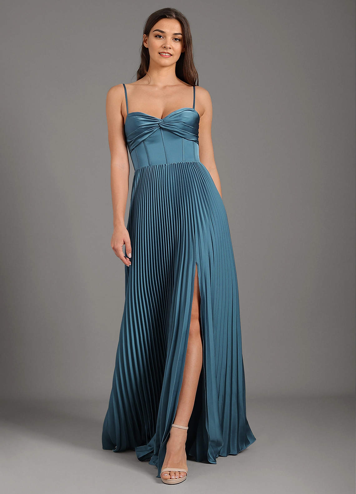 Tyla Azure Blue Pleated Maxi Dress Atelier Dresses | Azazie