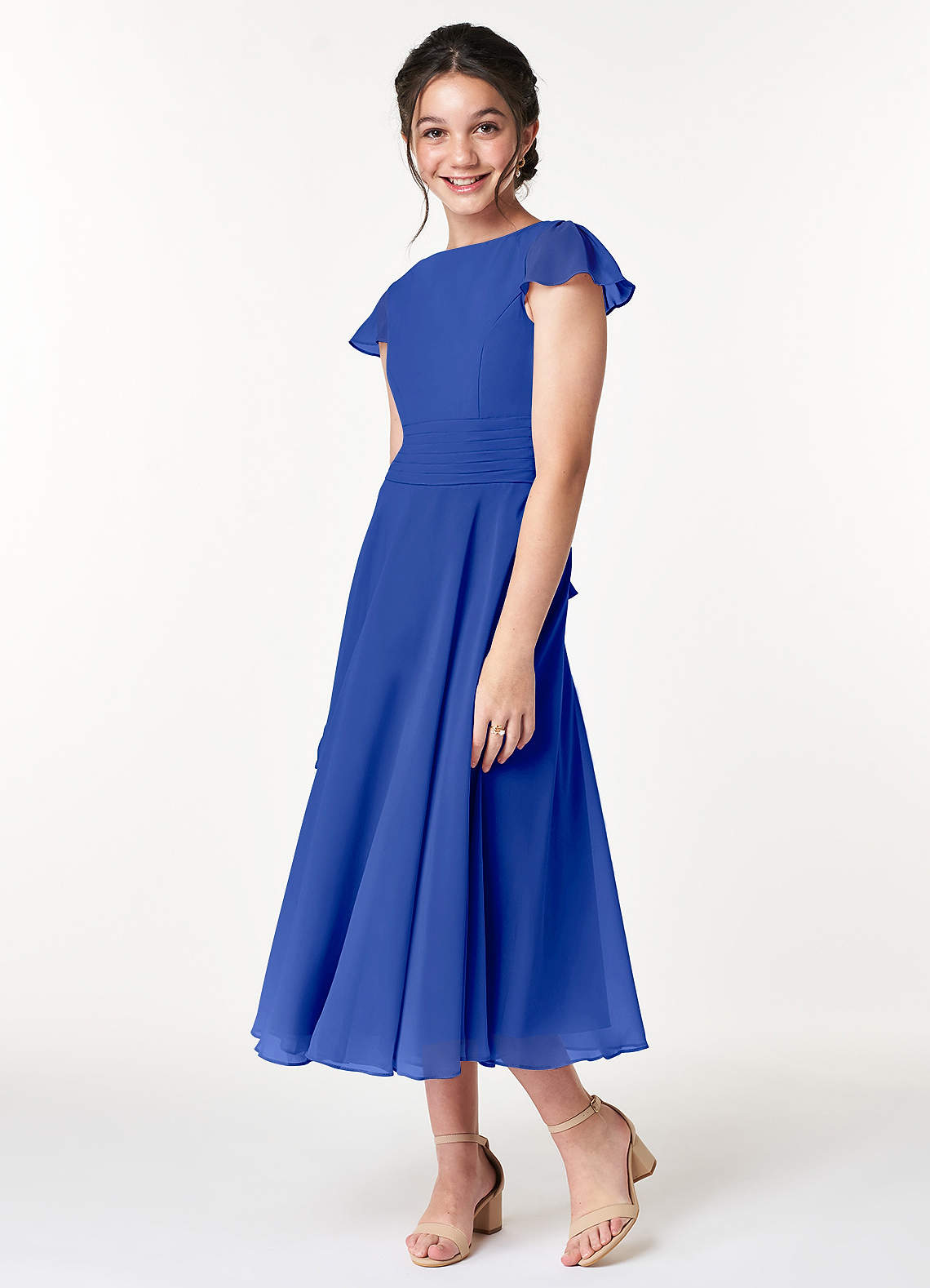 Azazie A-Line/Princess Scoop Neck Tea-Length Chiffon Junior Bridesmaid Dresses - Royal Blue Azazie A-Line/Princess Scoop Neck Tea-Length Chiffon Junior Bridesmaid Dresses - Royal Blue