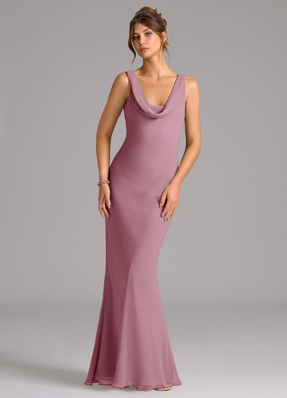 Azazie Rylina Bridesmaid Dresses Vintage Mauve Mermaid Pleated Chiffon Dress image1