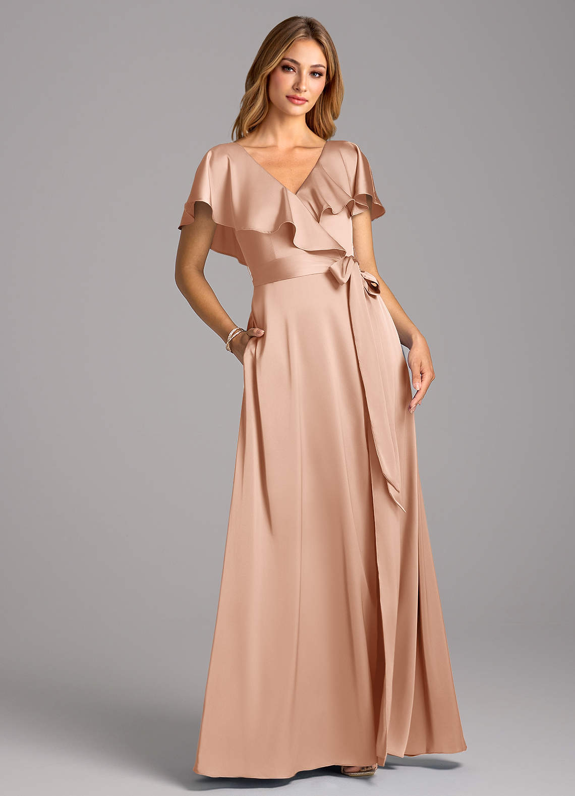 Azazie Lainey Rose Gold Stretch Satin Bridesmaid Dresses | Azazie