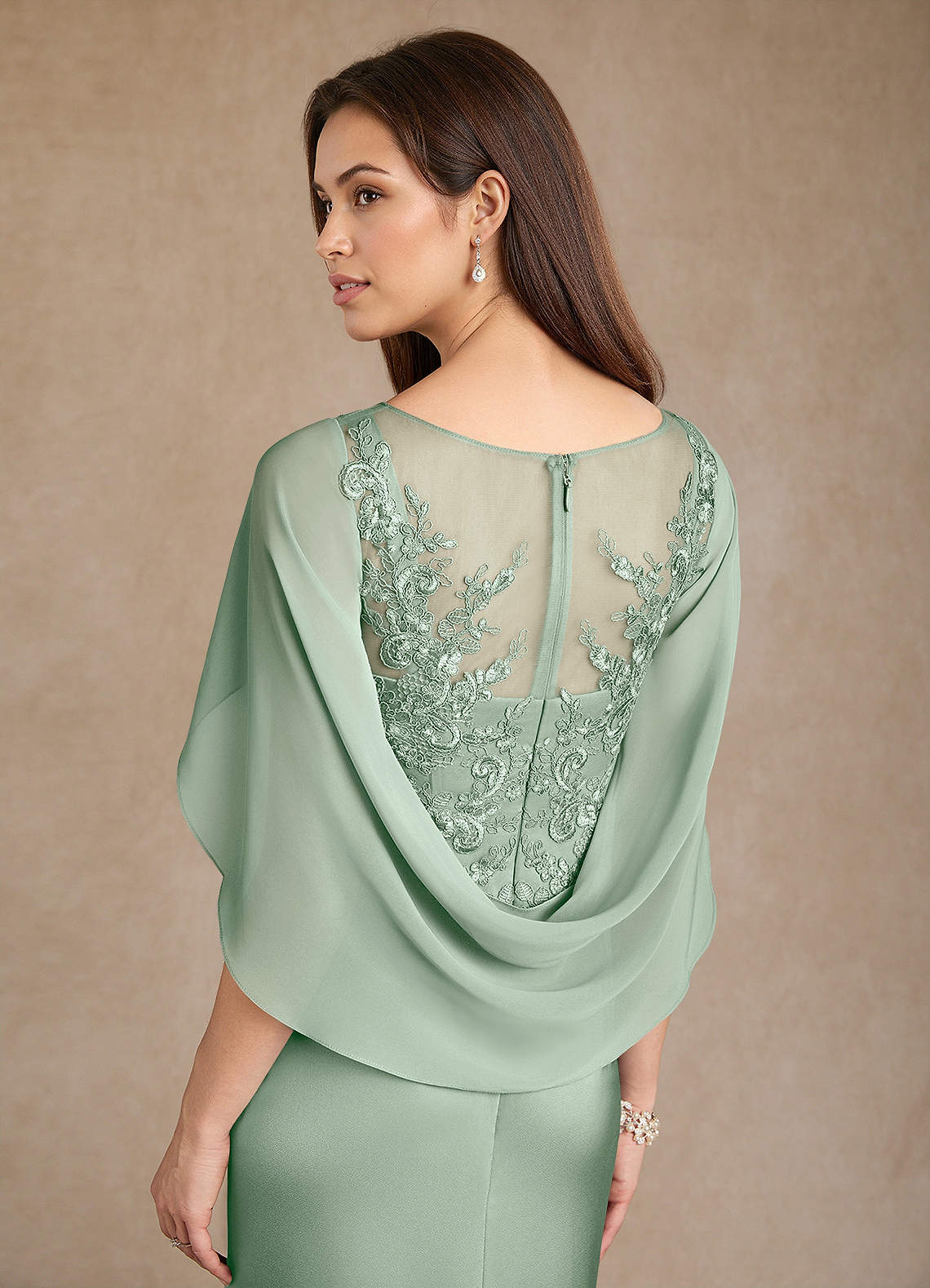 Azazie Hera Mother of the Bride Dresses Agave A-Line Lace Stretch Satin Dress image5