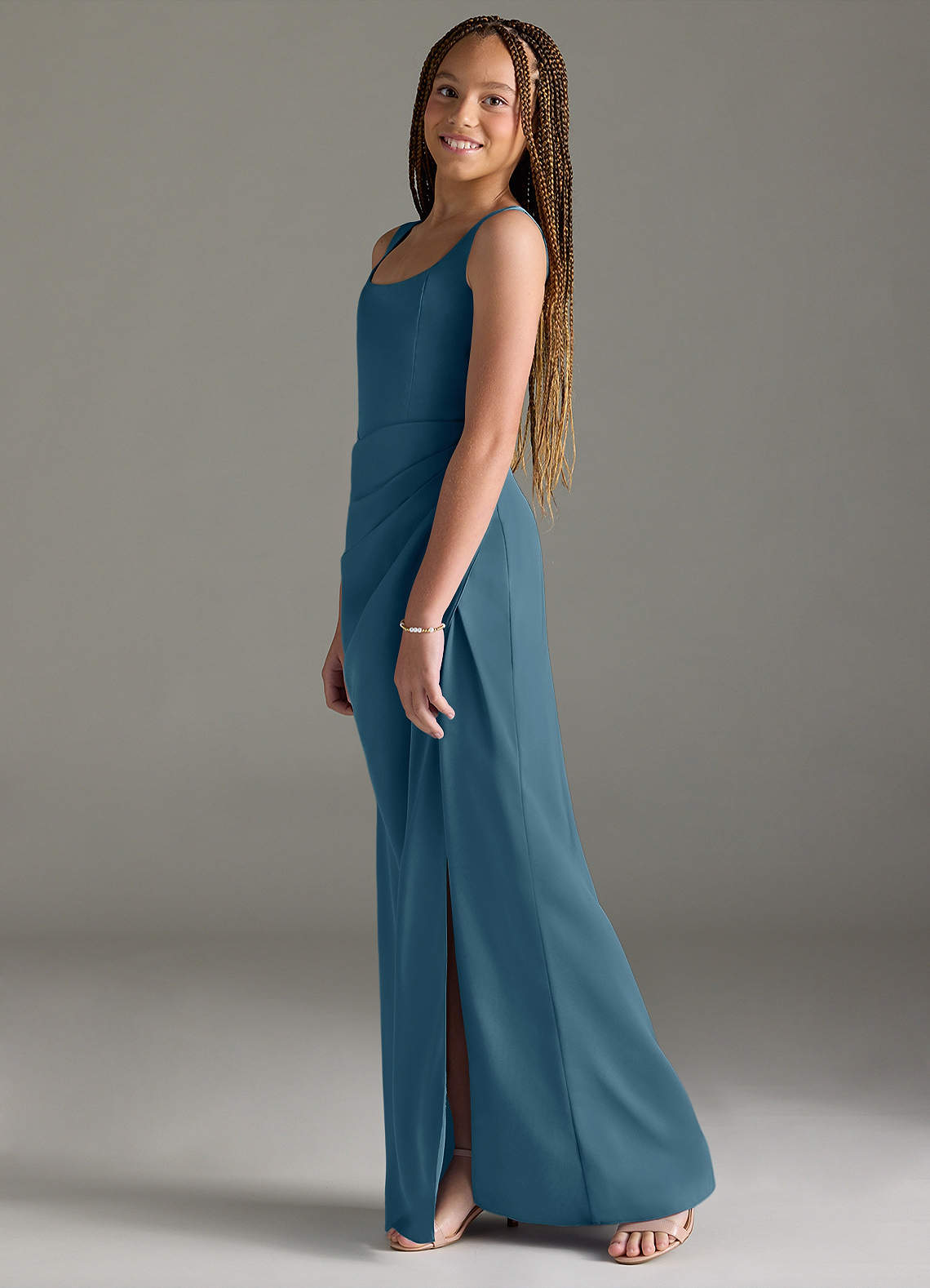 Azazie Mero Junior Bermuda Mermaid Pleated Stretch Satin Dress image3