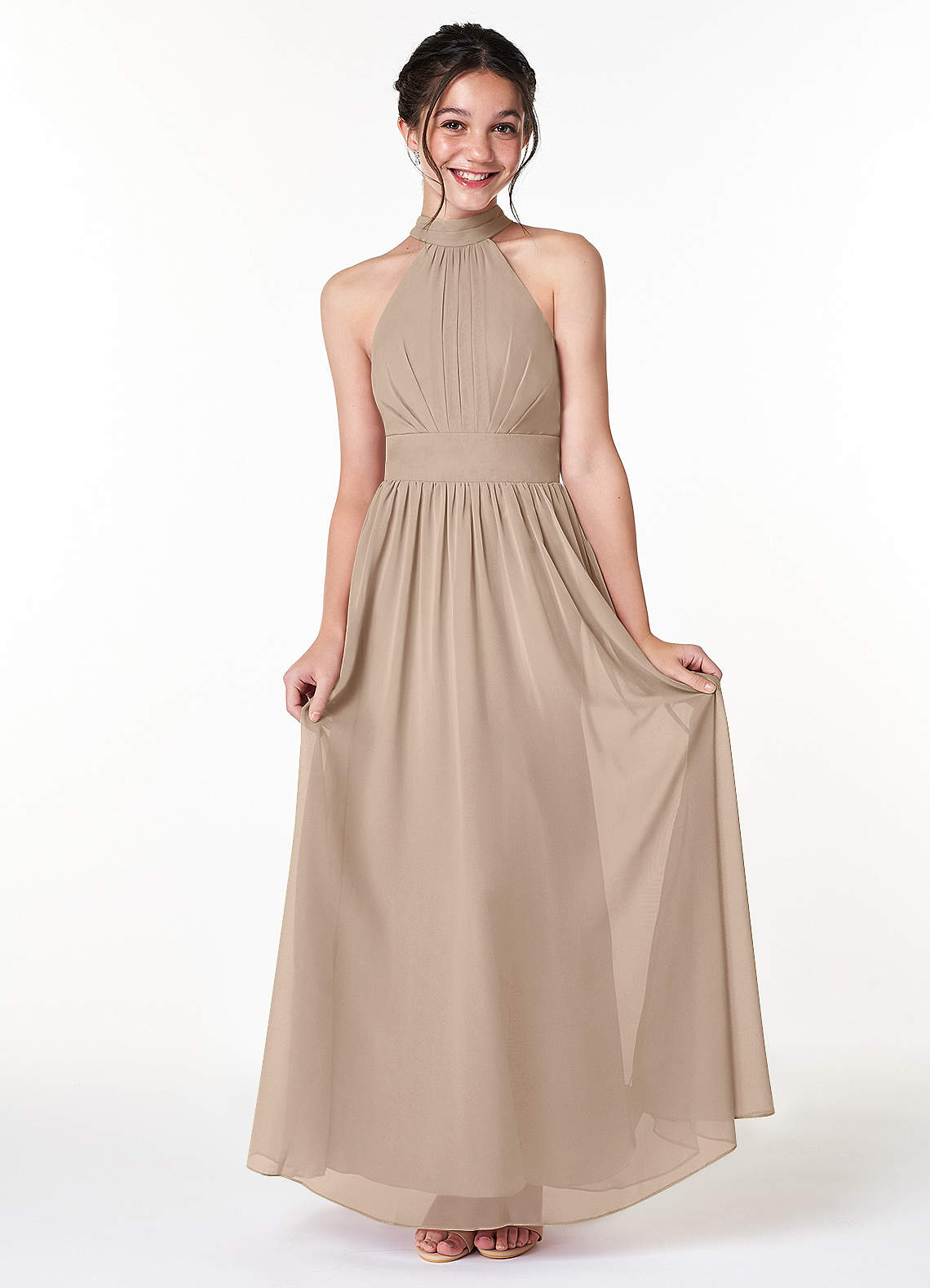 Azazie Iman Junior A-Linie Plissee Chiffon Kleid Taupe image1