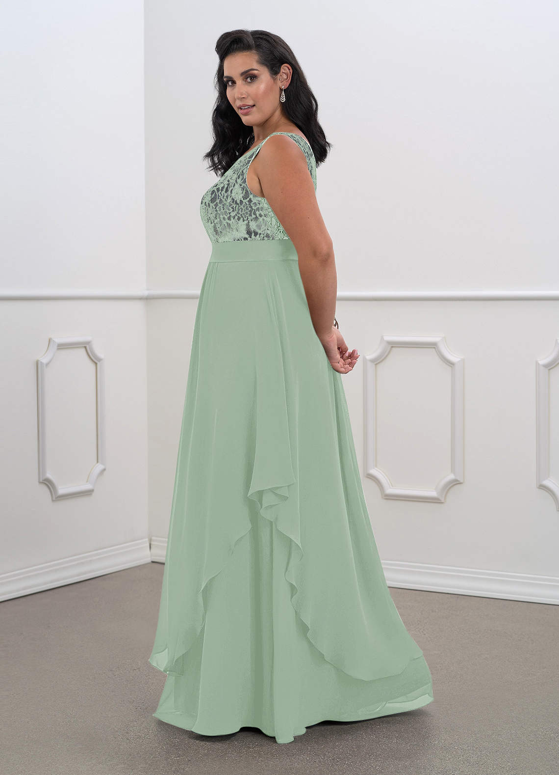 Azazie Xella Mother of the Bride Dresses Agave A-Line Lace Chiffon Dress image10