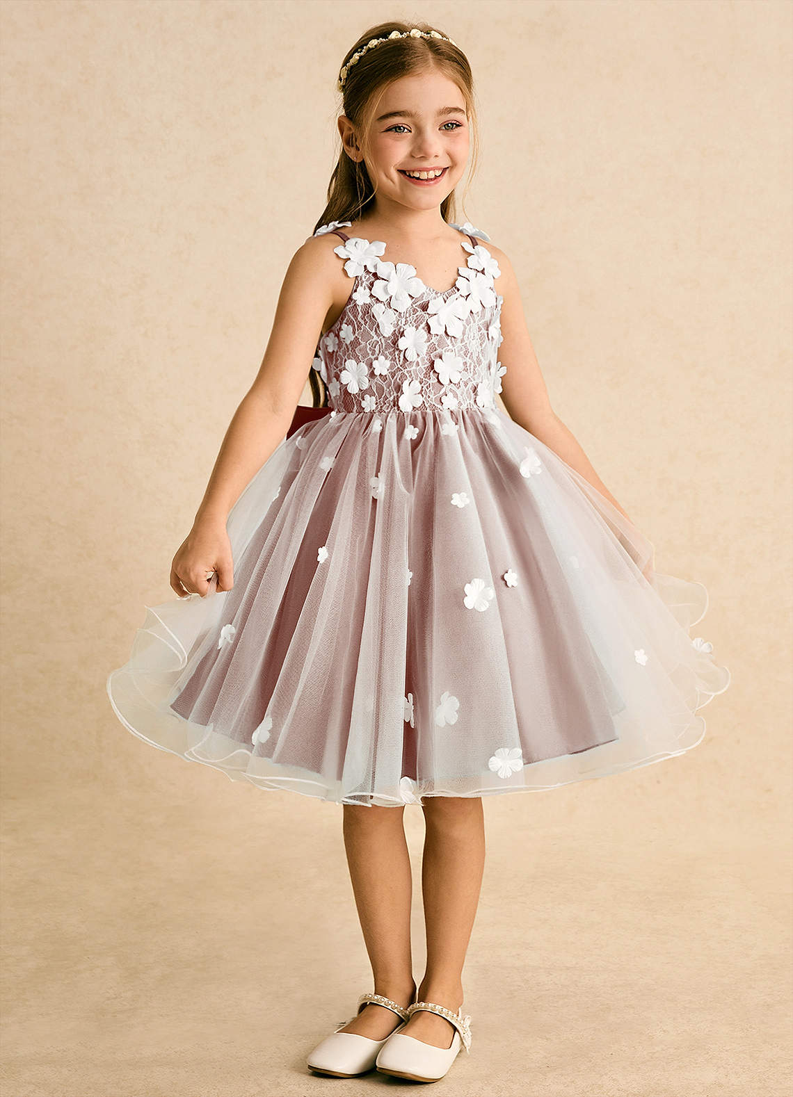 Azazie Junebug vestidos de niña de las flores Vestido de Marfil Rosa De Cedro de Tul de Princesa con Encaje image4