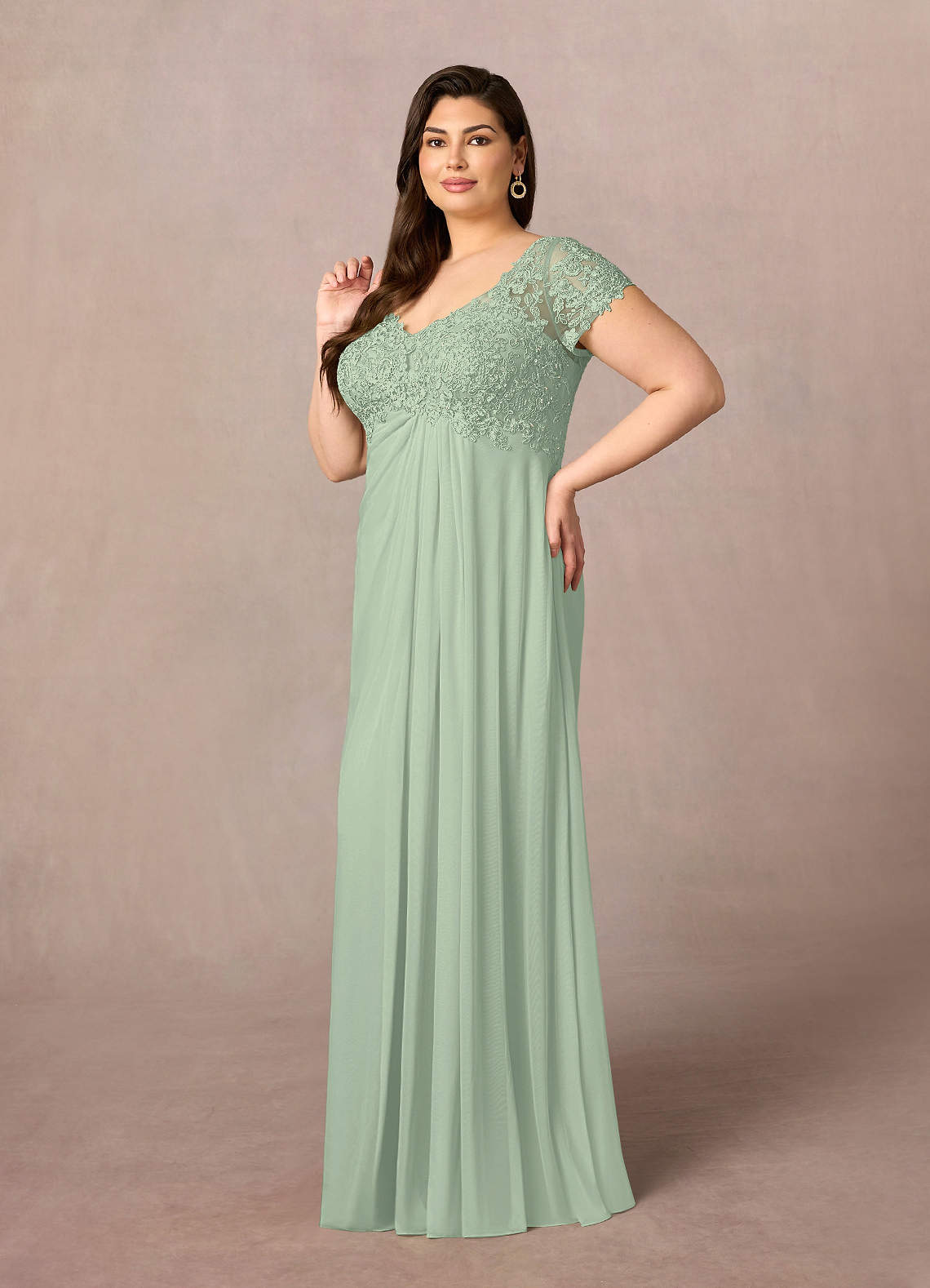 Azazie Macy Dusty Sage A-Line V-Neck Sequin Lace Lace Dress | Azazie